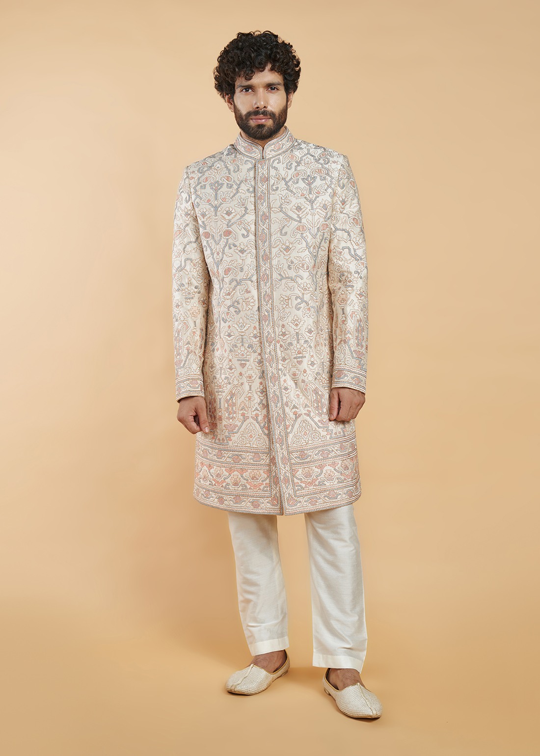 Peach Aztec Sherwani