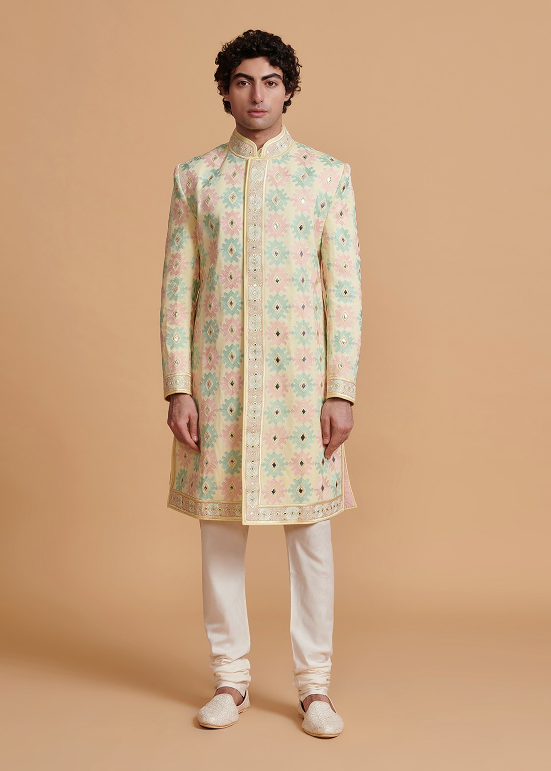 Lemon Yellow Aztec Sherwani