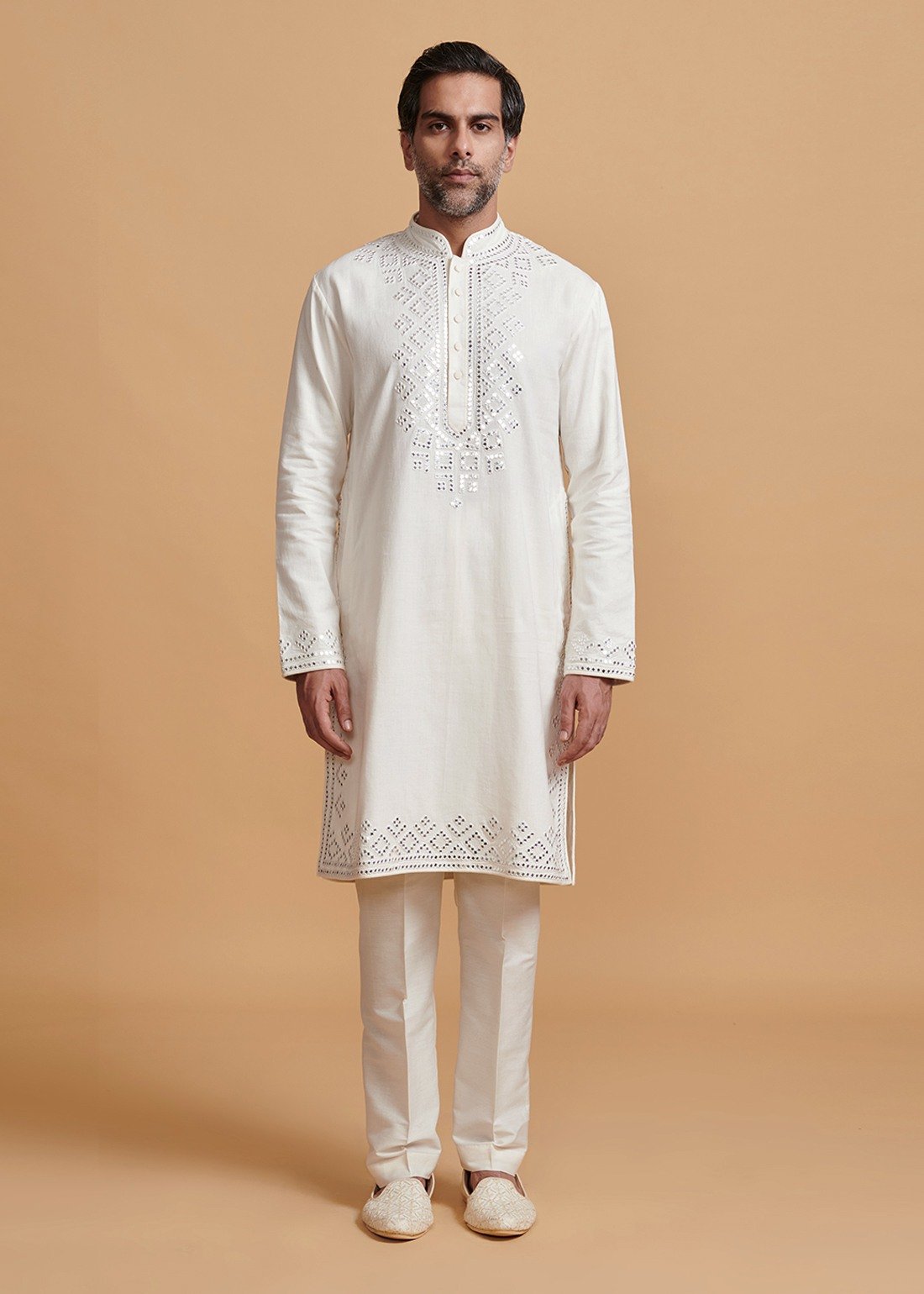 Off White Jaali Mirror Kurta