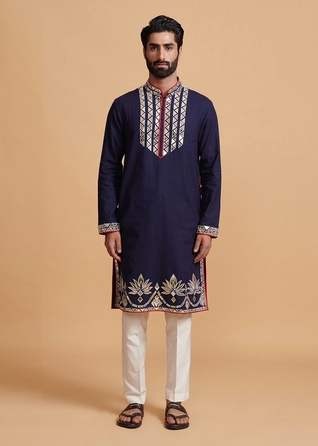 Navy Blue Geometric Abla Kurta