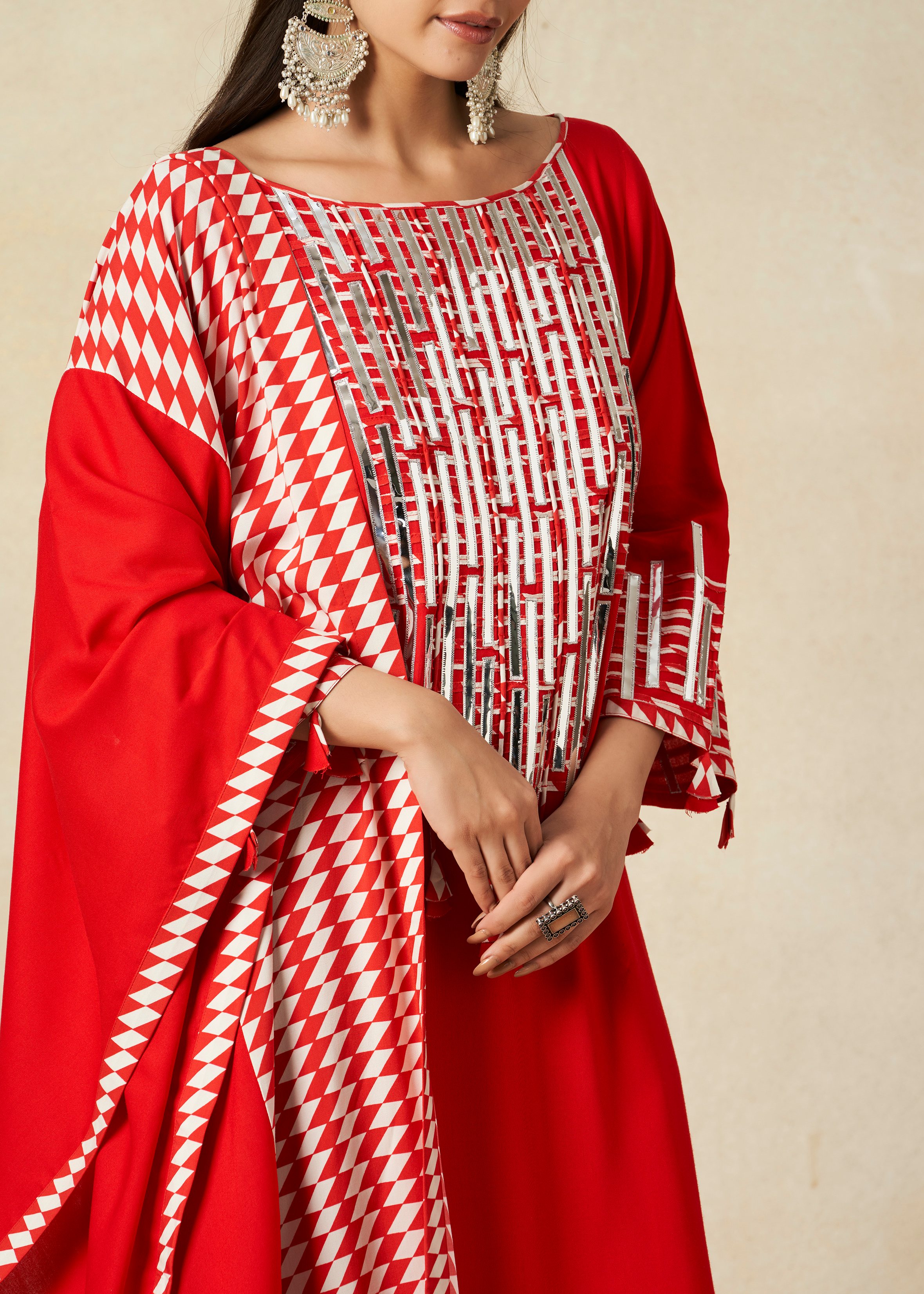 Red A Line Kurta