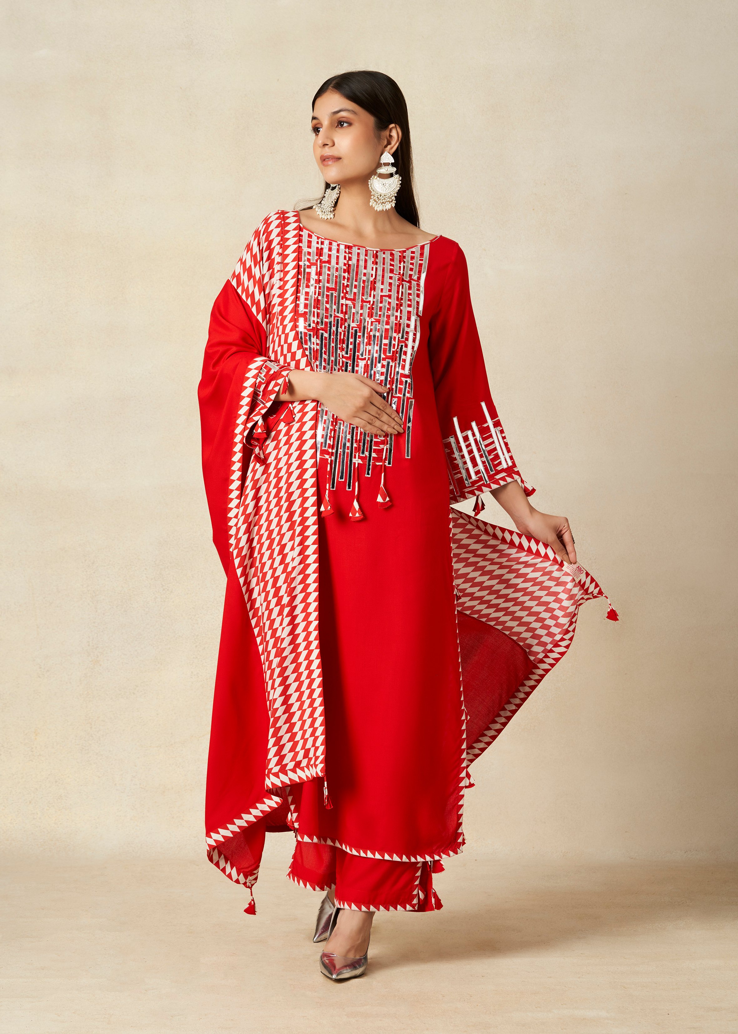 Red A Line Kurta