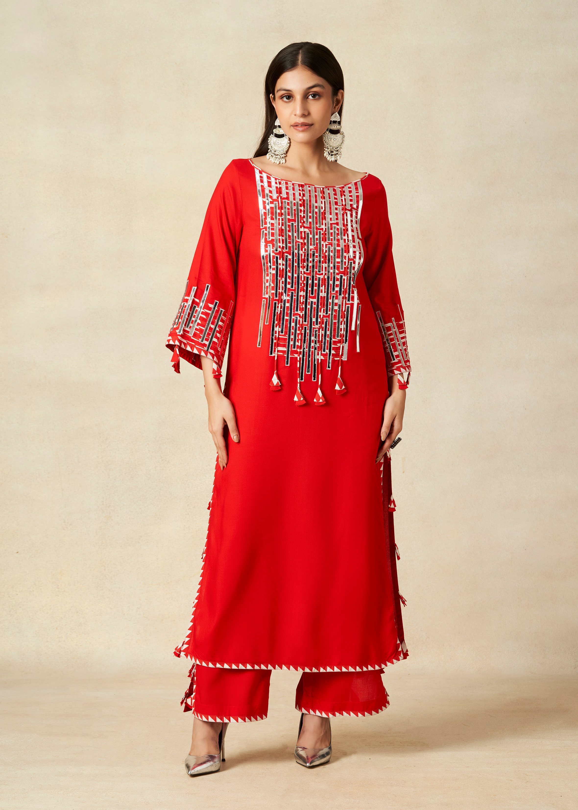 Red A Line Kurta