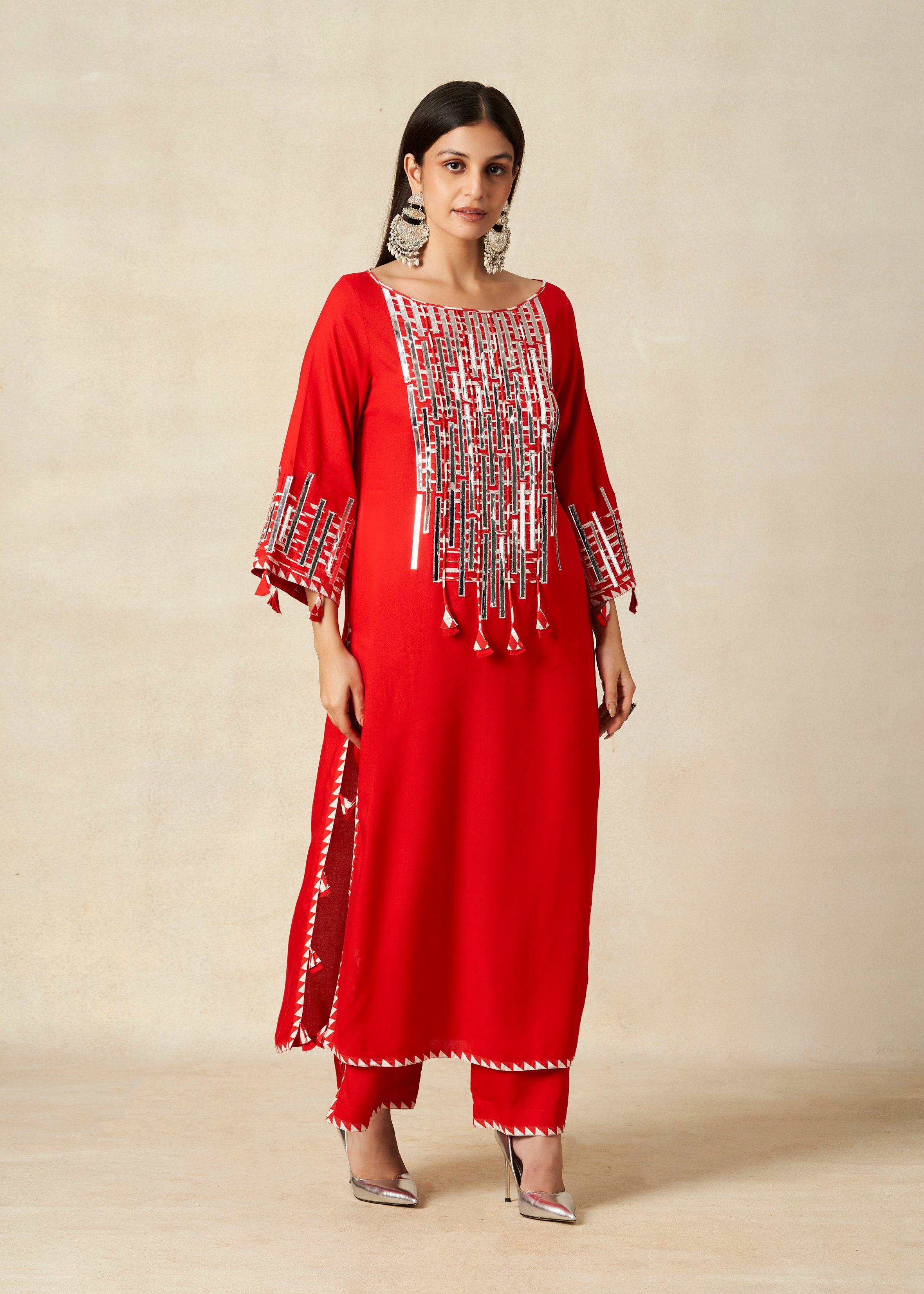 Red A Line Kurta