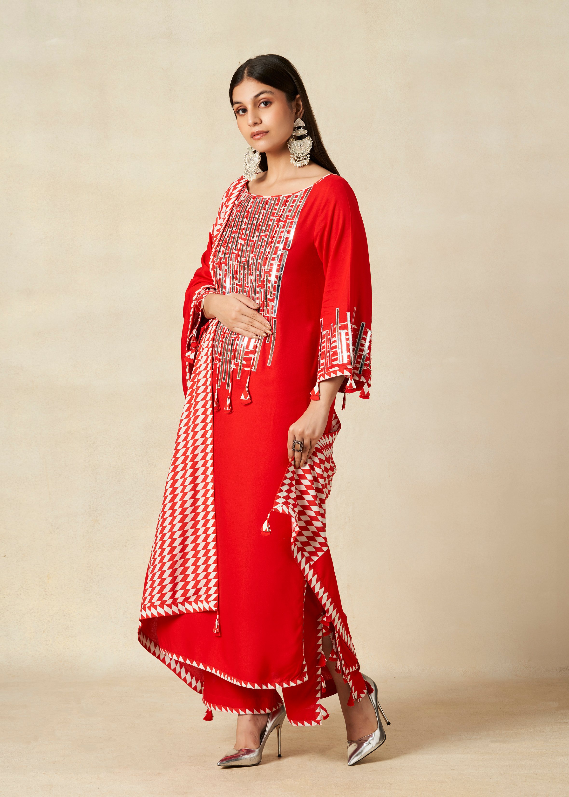 Red A Line Kurta