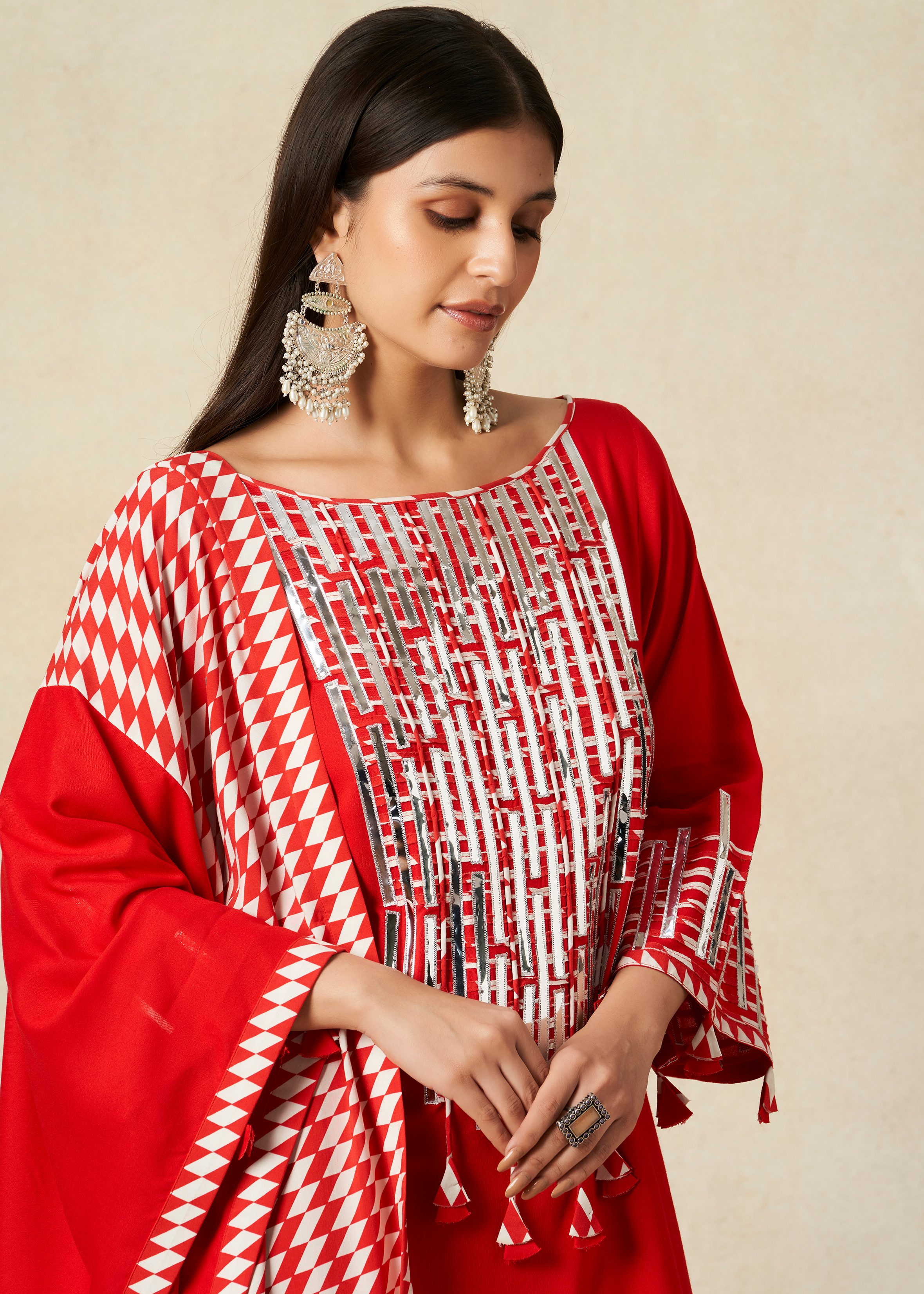 Red A Line Kurta