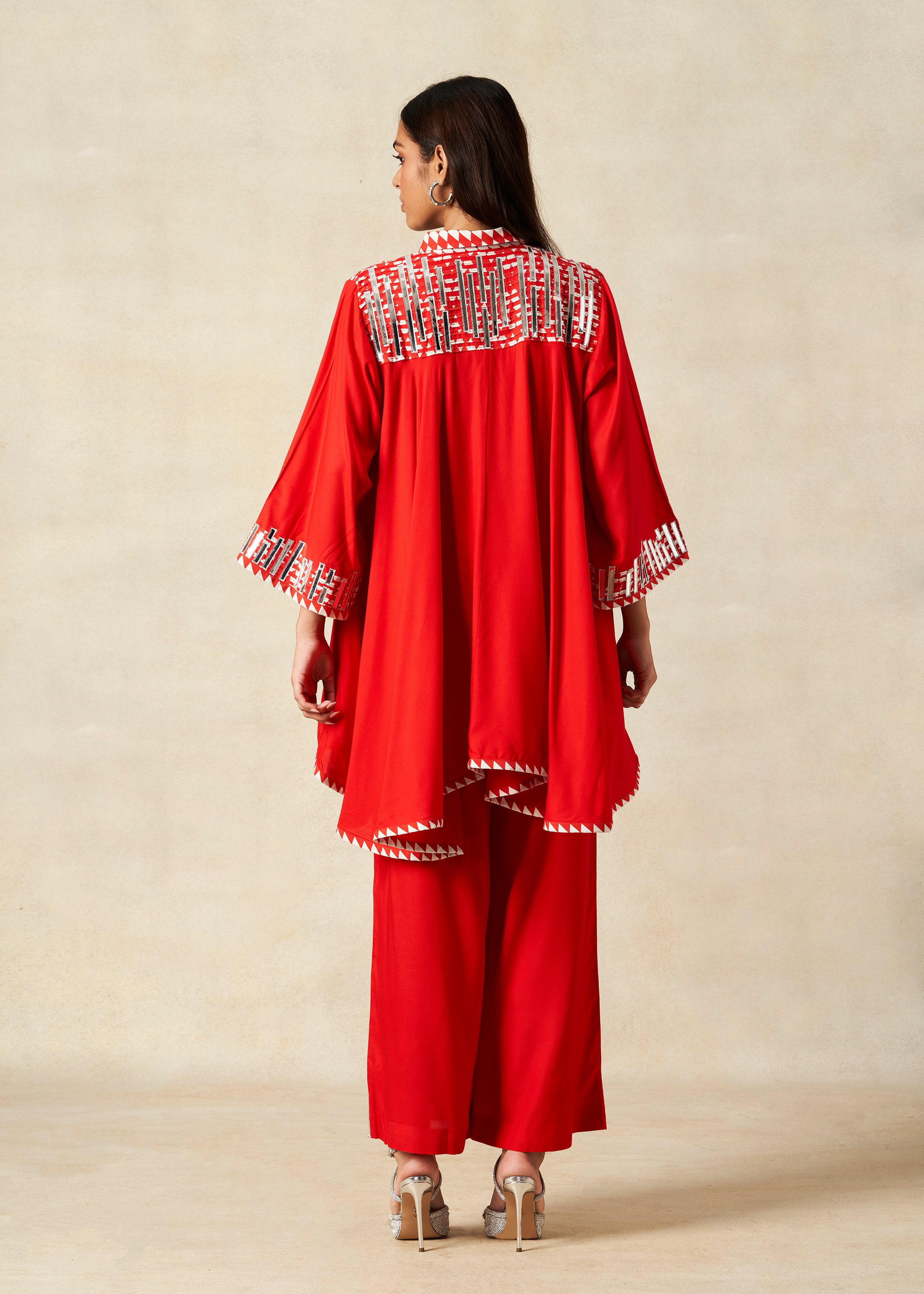 Red Collared Tunic Set