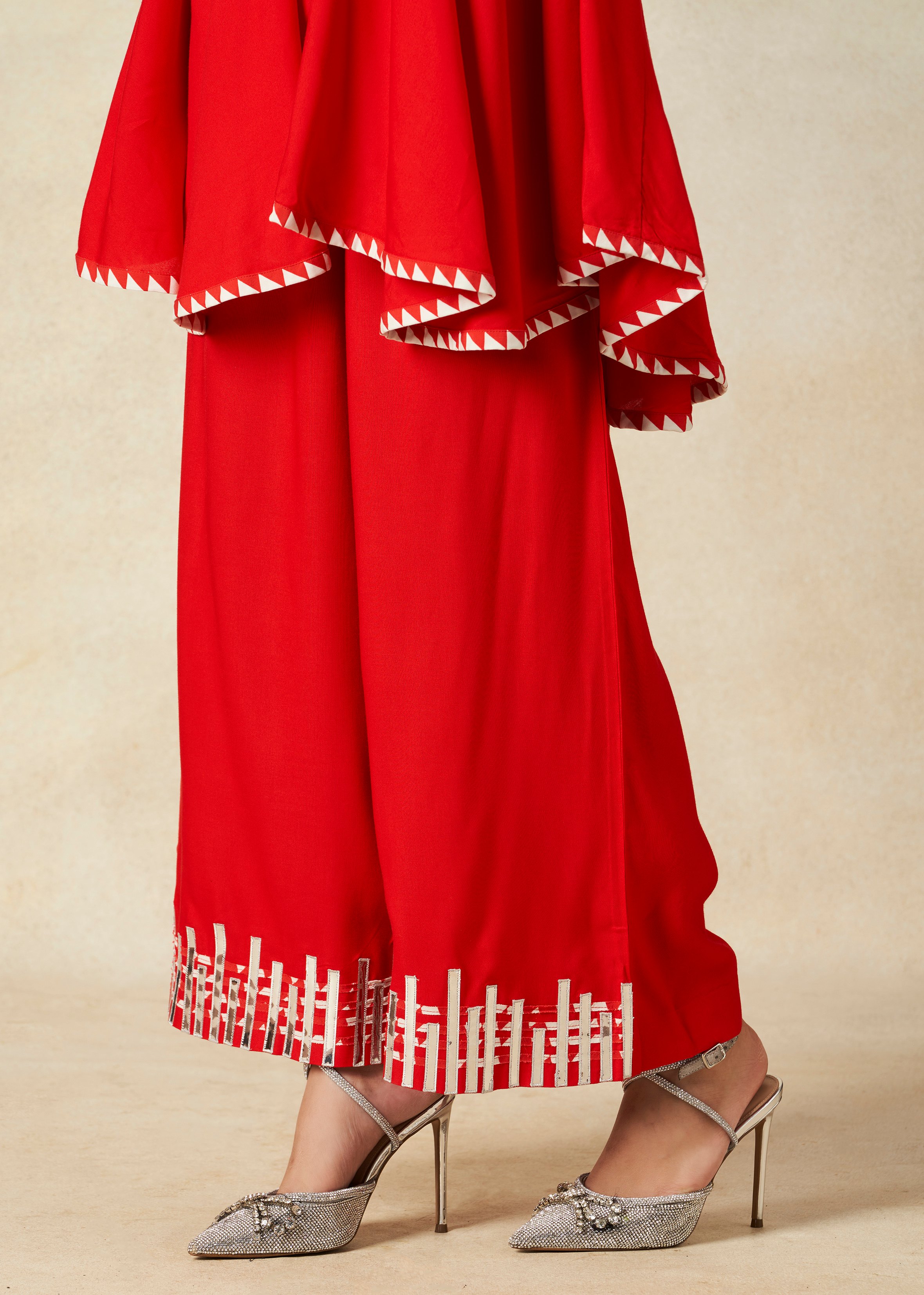 Red Collared Tunic Set