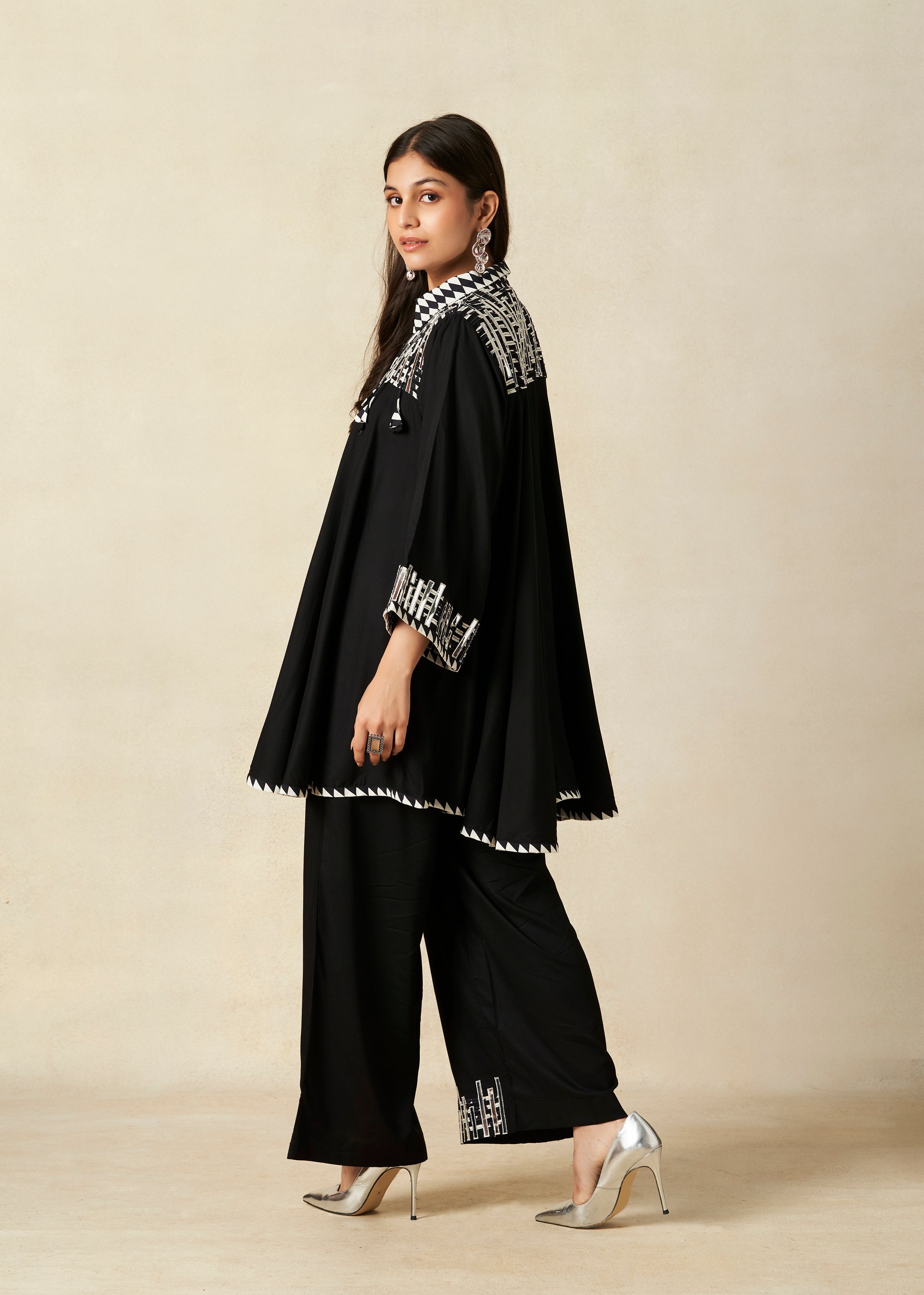 Black Collared Tunic Set