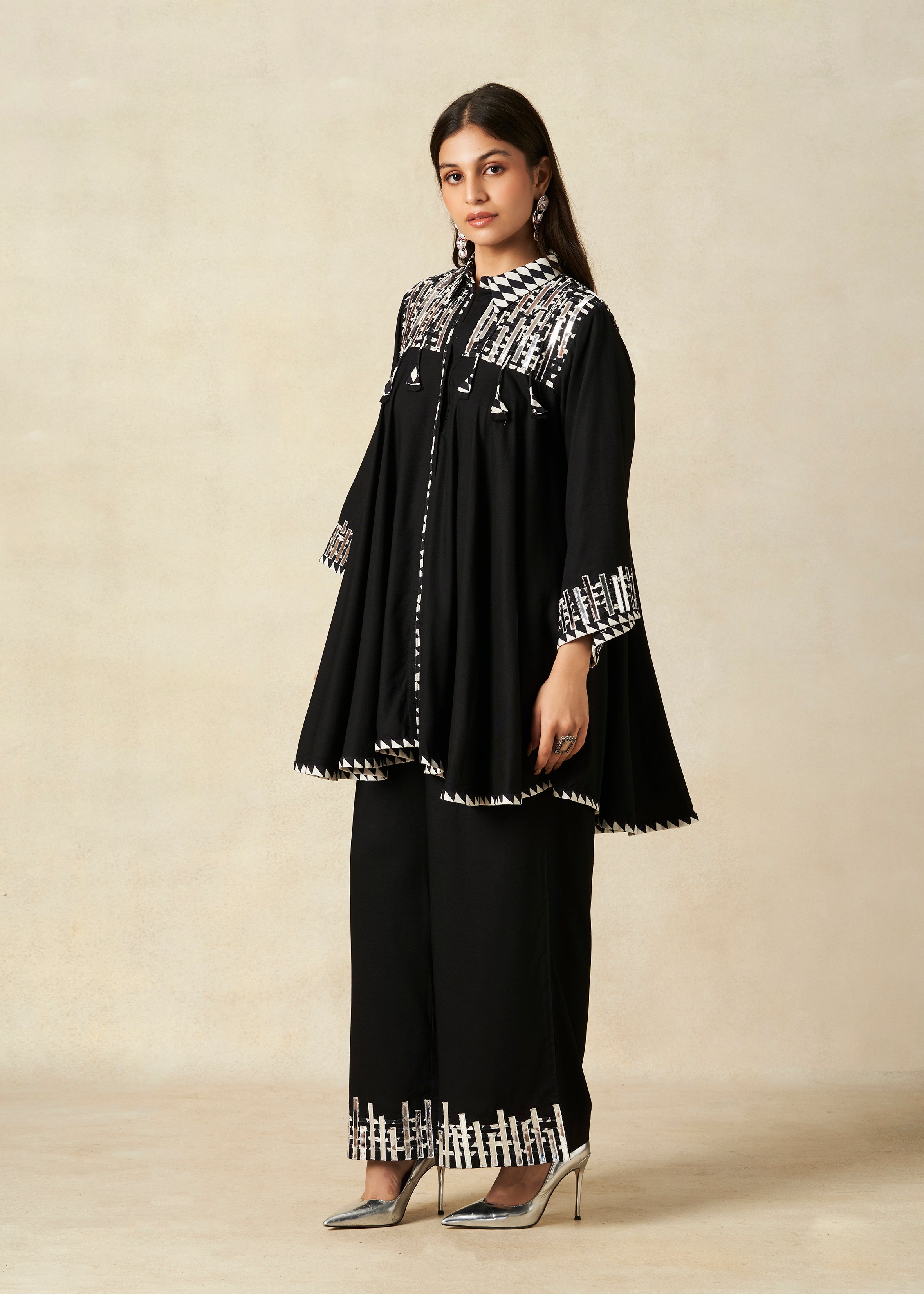 Black Collared Tunic Set