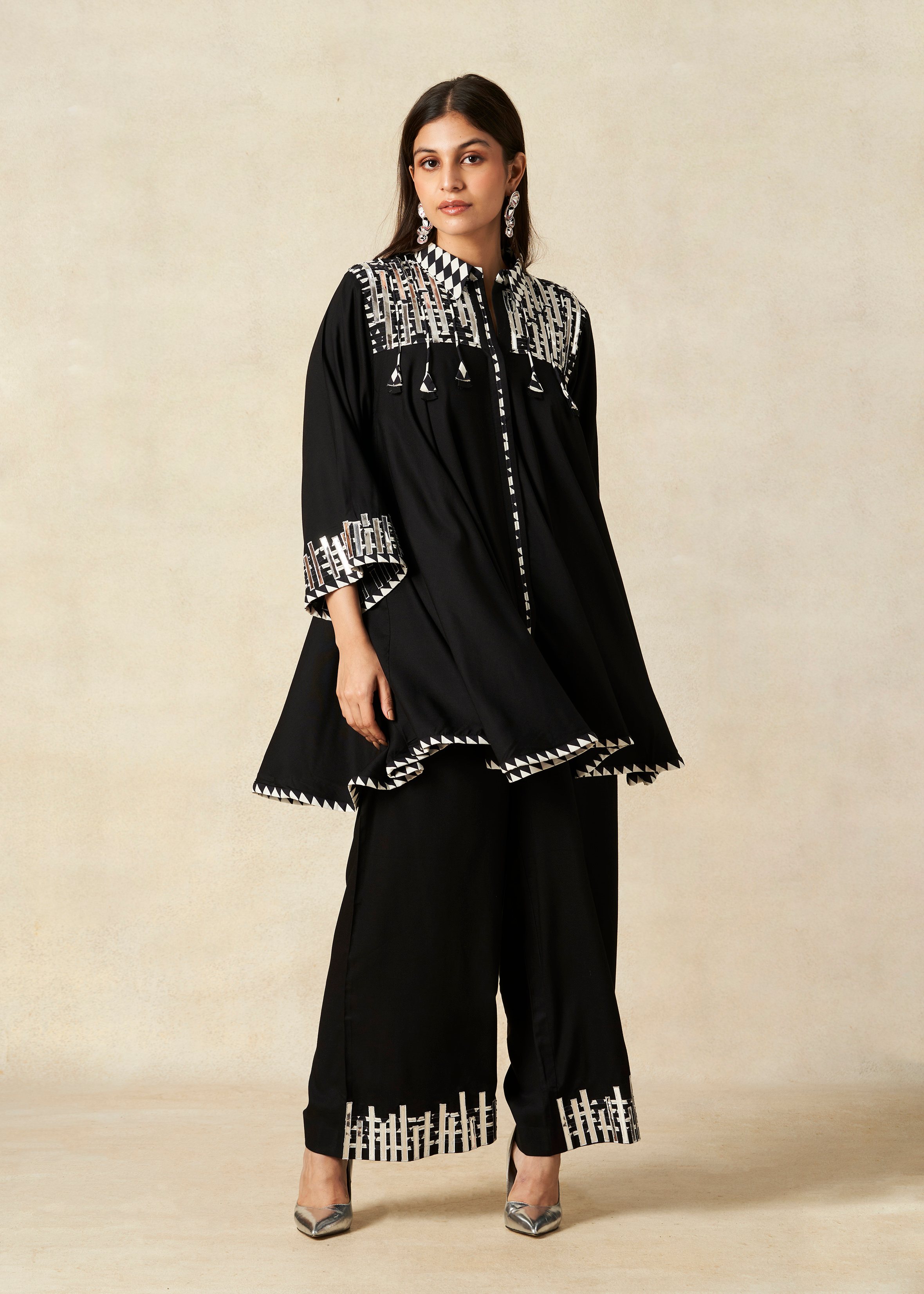 Black Collared Tunic Set