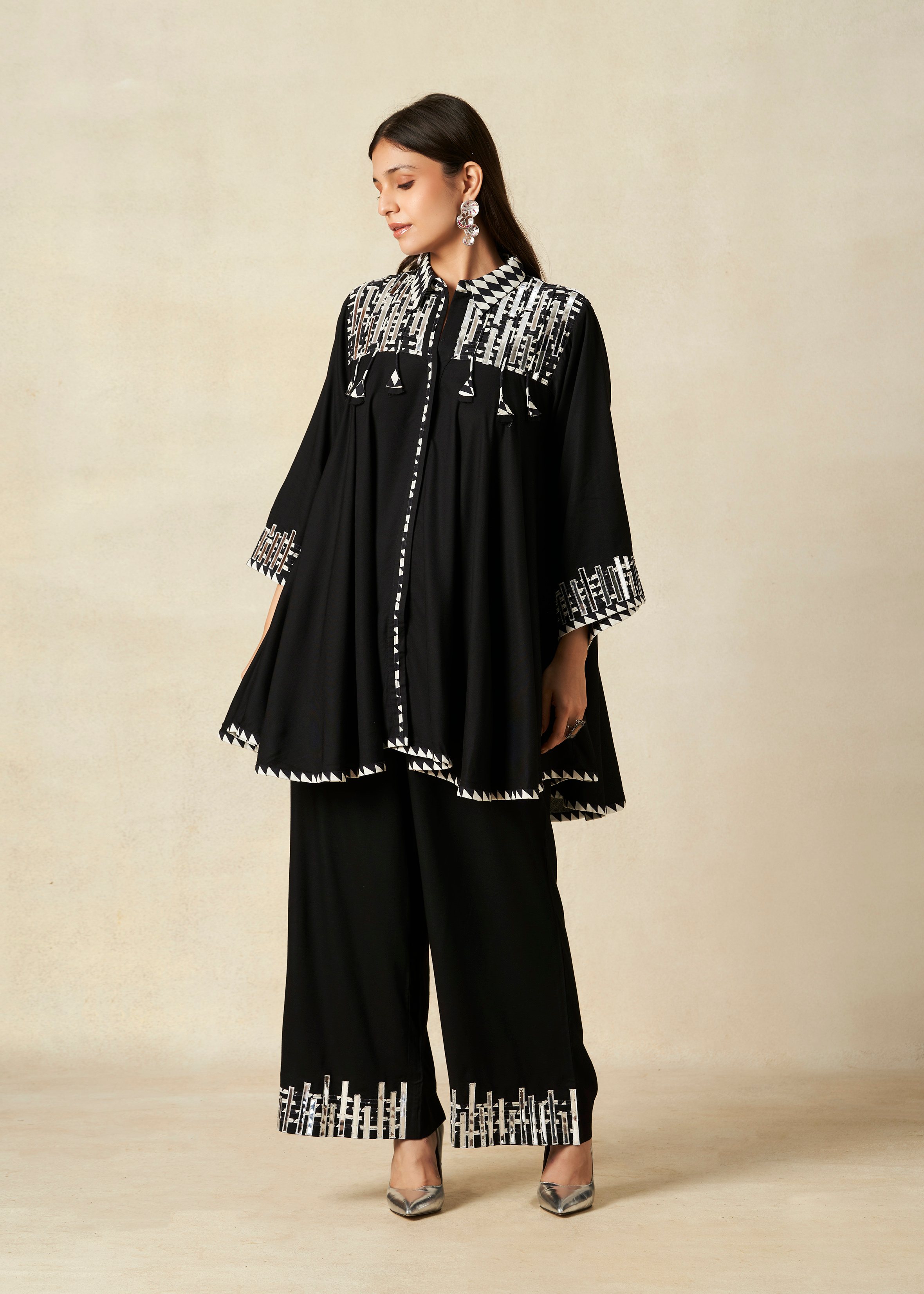 Black Collared Tunic Set