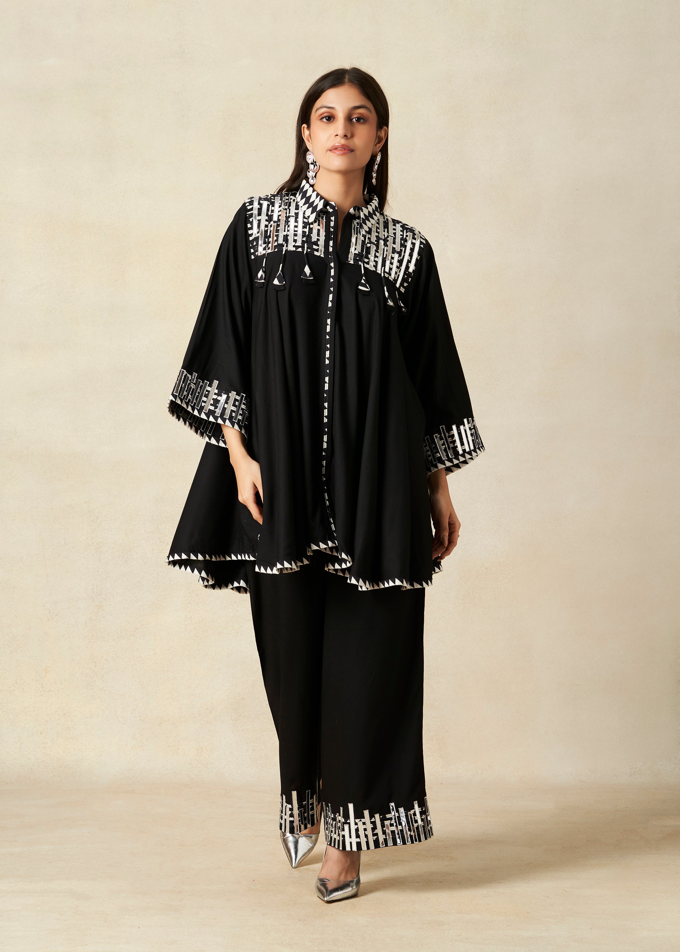 Black Collared Tunic Set