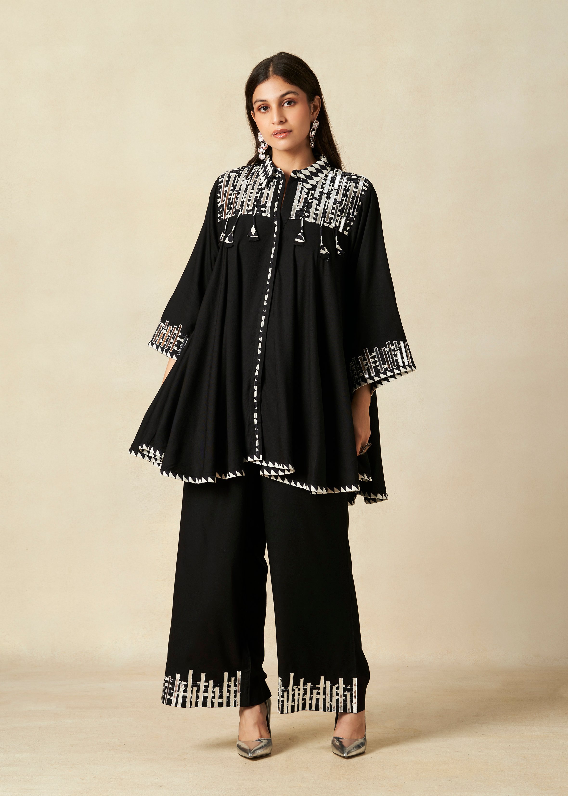 Black Collared Tunic Set