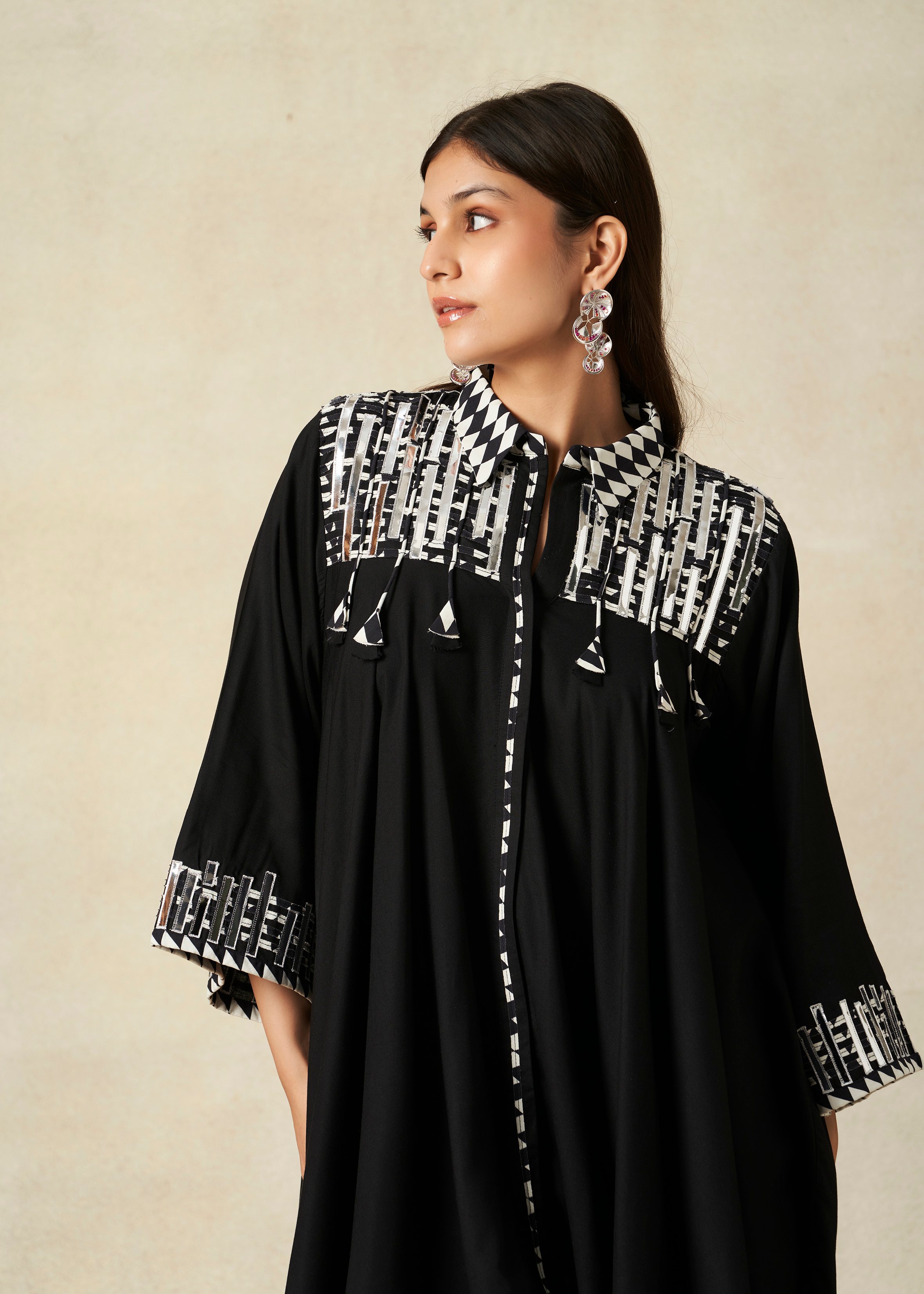 Black Collared Tunic Set
