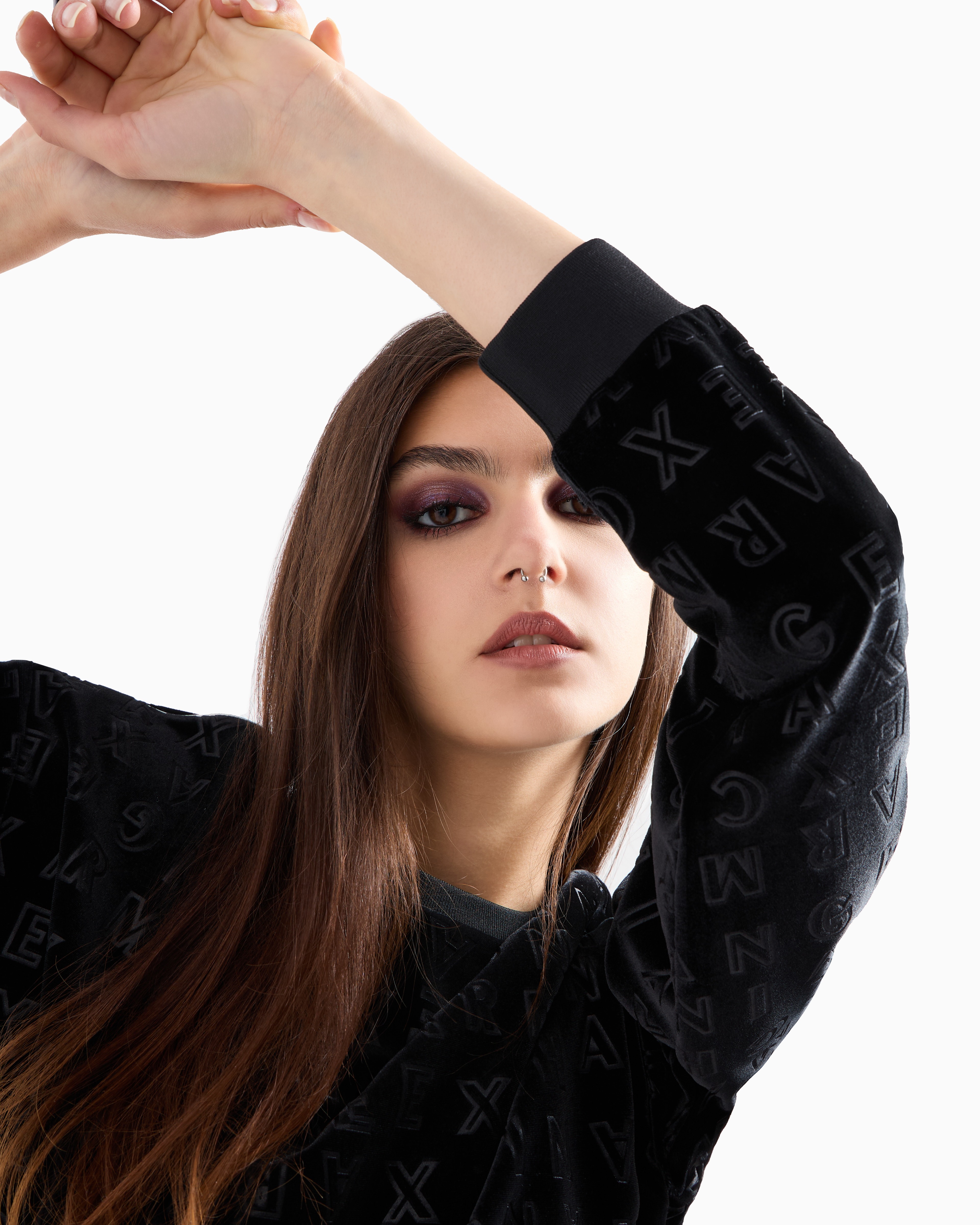 All Over Logo - Velvet Boxy Fit Black Sweatshirt