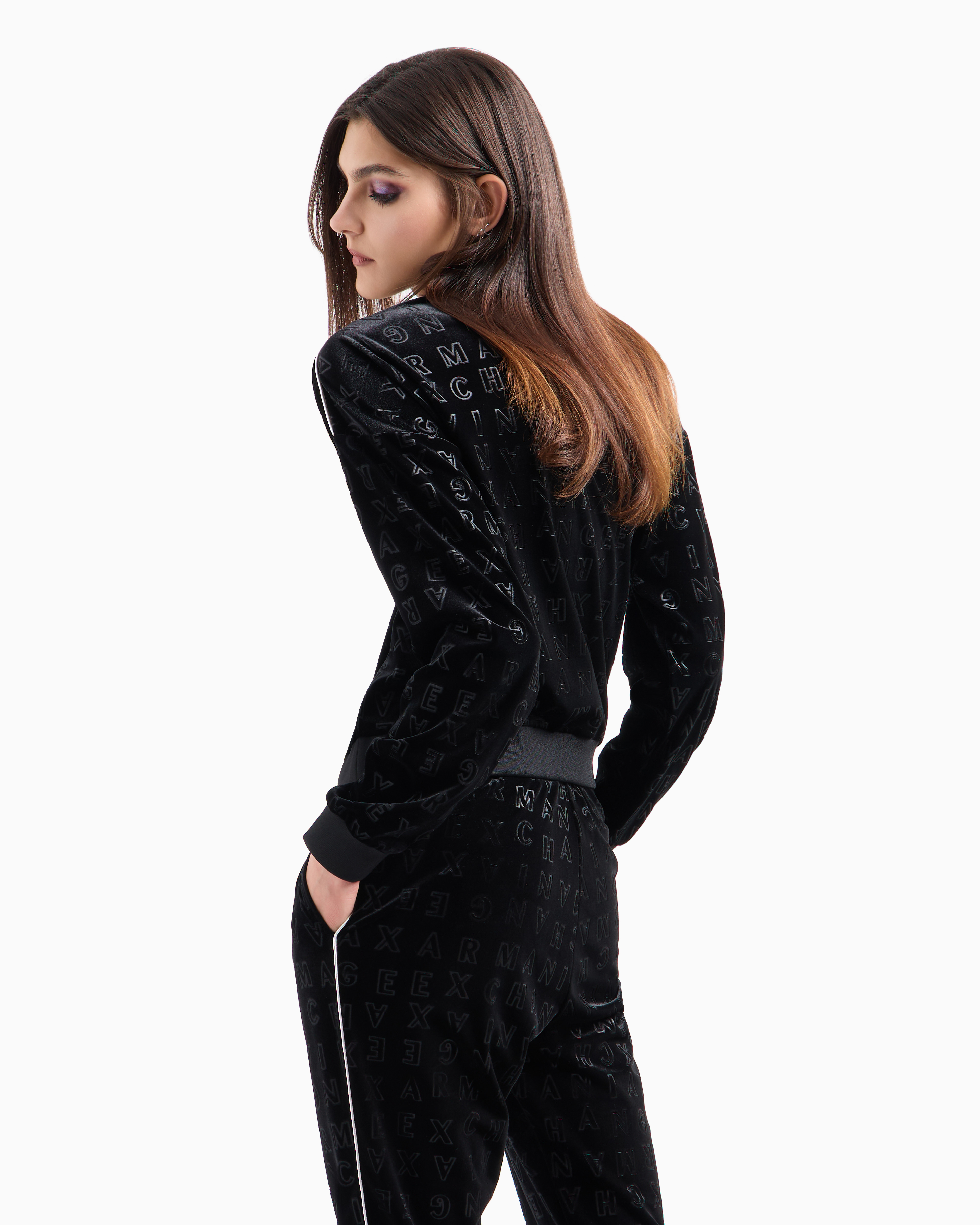 All Over Logo - Velvet Boxy Fit Black Sweatshirt