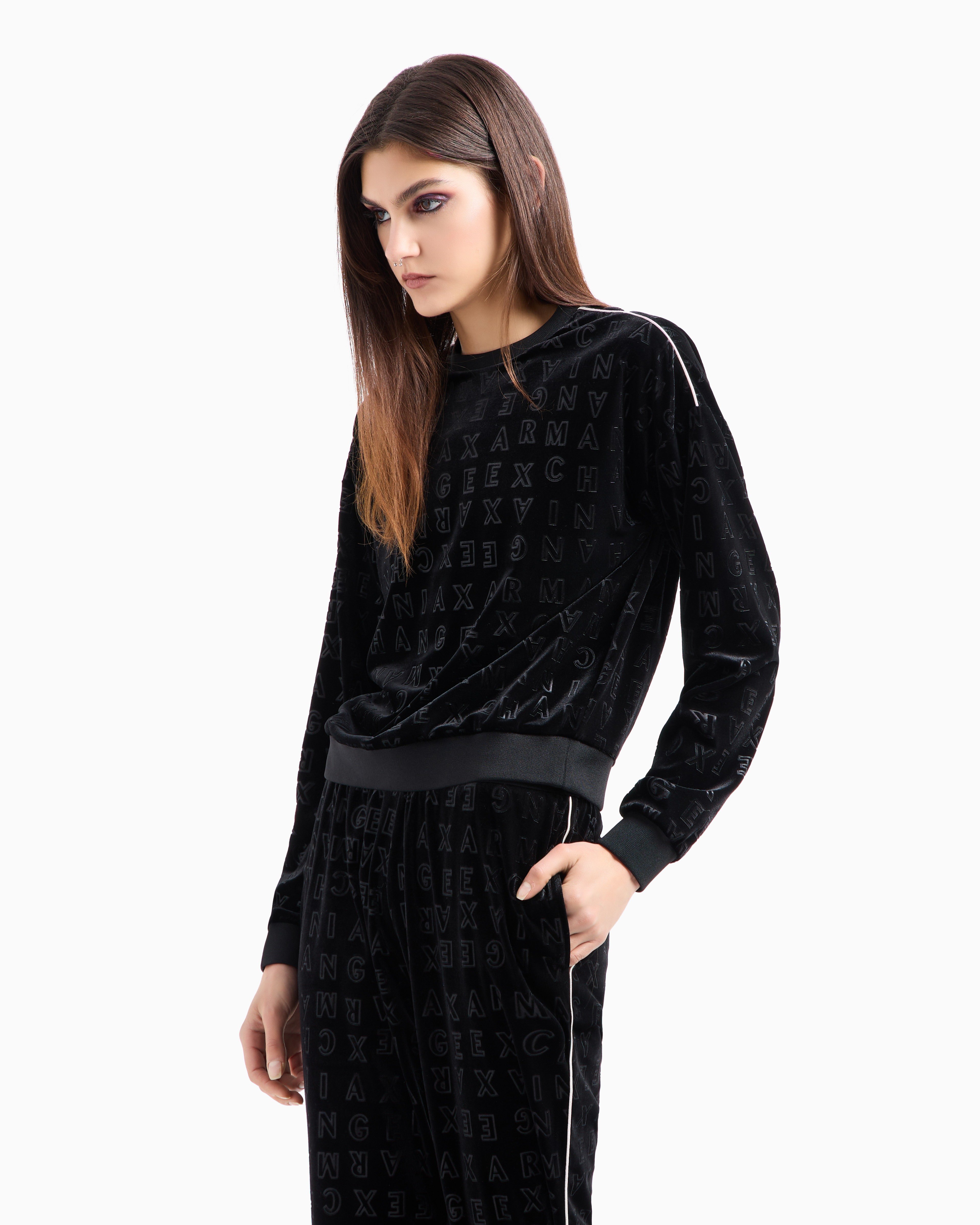 All Over Logo - Velvet Boxy Fit Black Sweatshirt