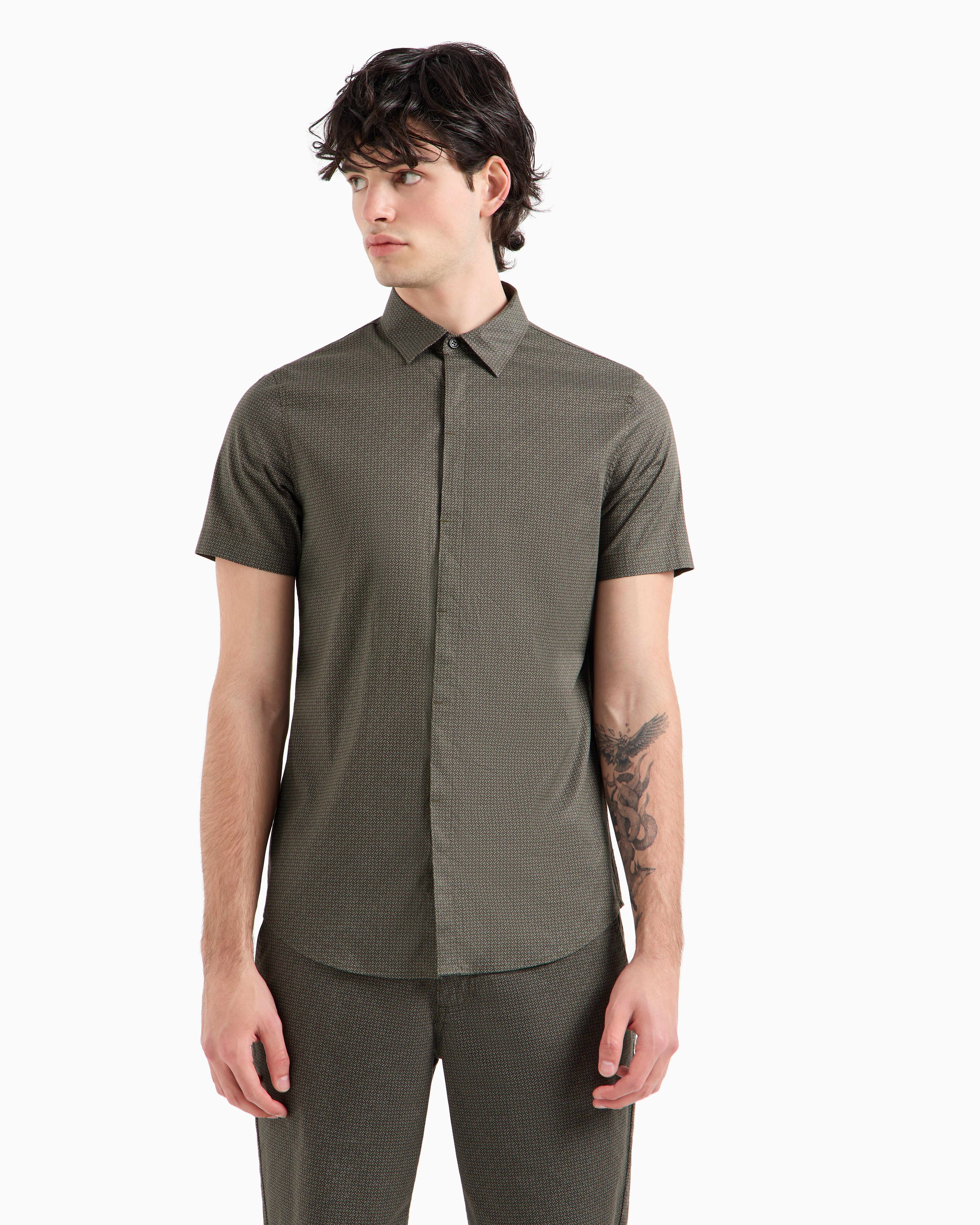 Armani Classics Slim Fit Green Cotton Stretch Shirt