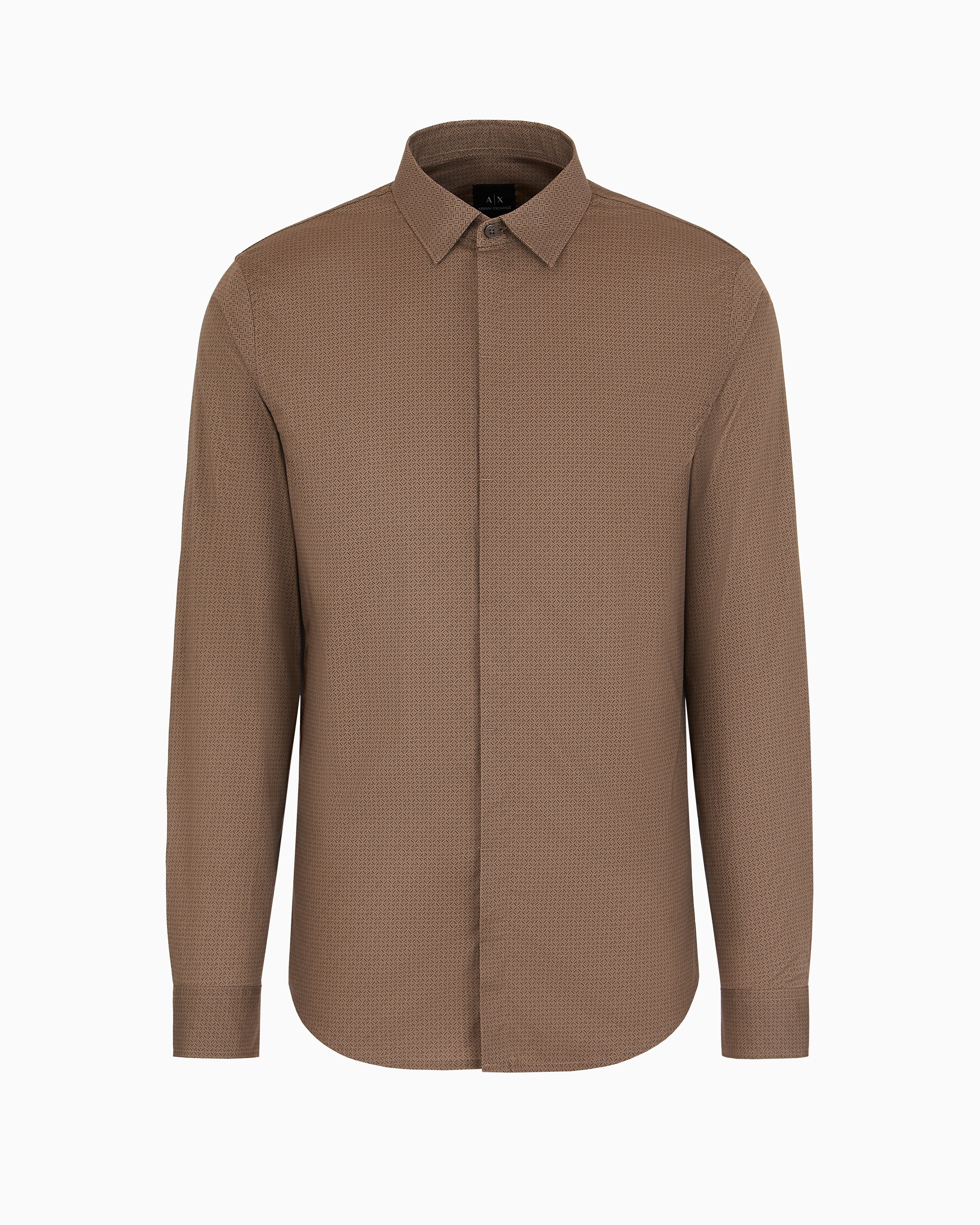 Armani Classics Slim Fit Brown Cotton Stretch Shirt