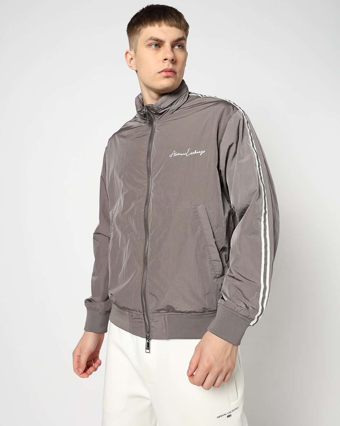 Men Grey Signature Regular Fit Front Open Jackets