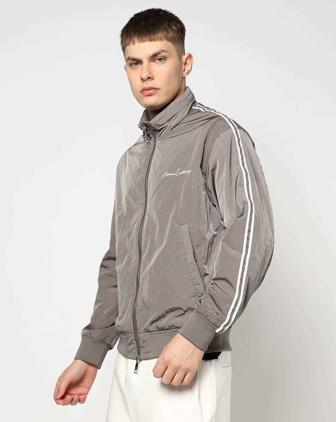Men Grey Signature Regular Fit Front Open Jackets