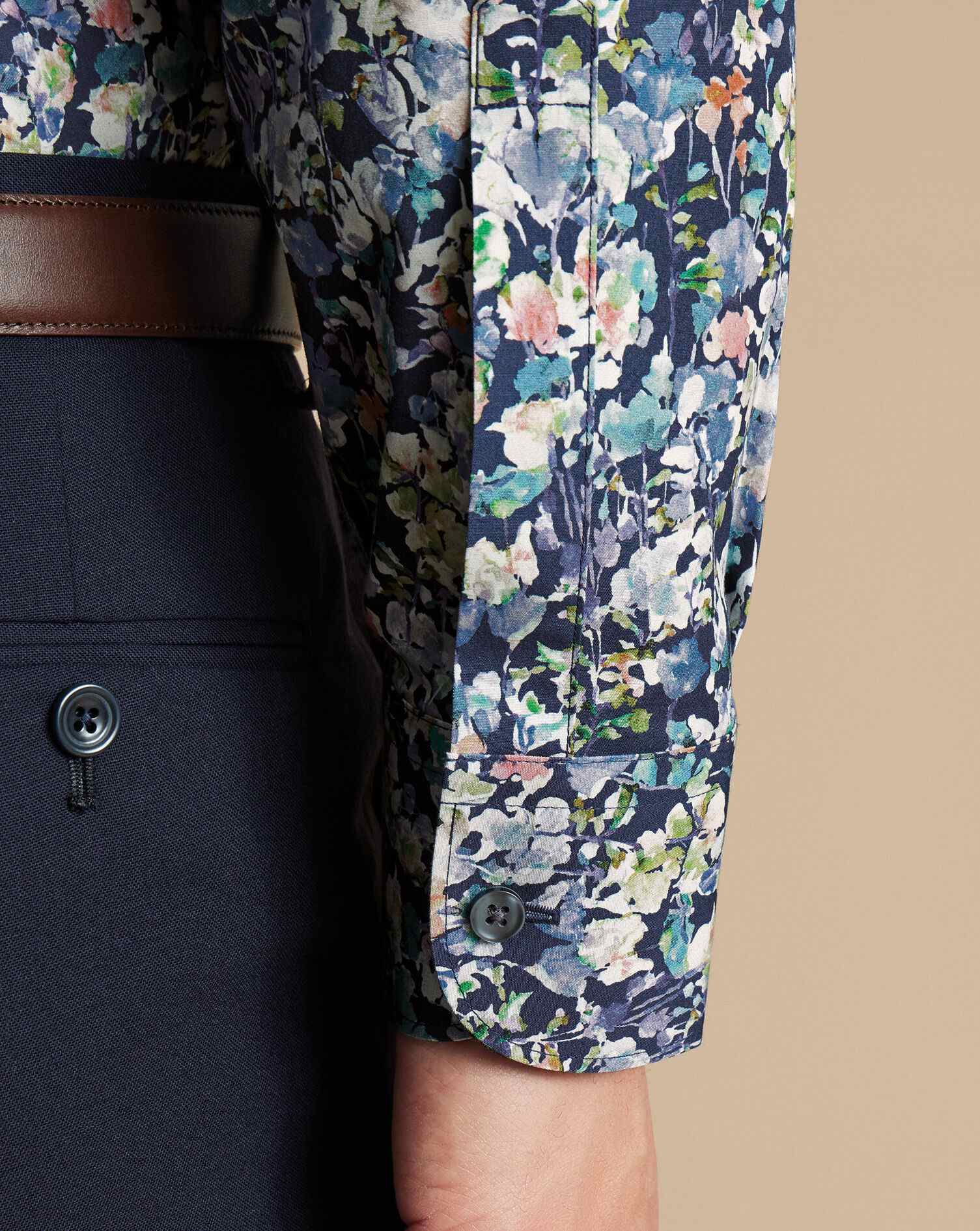 Made with Liberty Fabric Semi-Cutaway Floral Shirt - Ink Blue