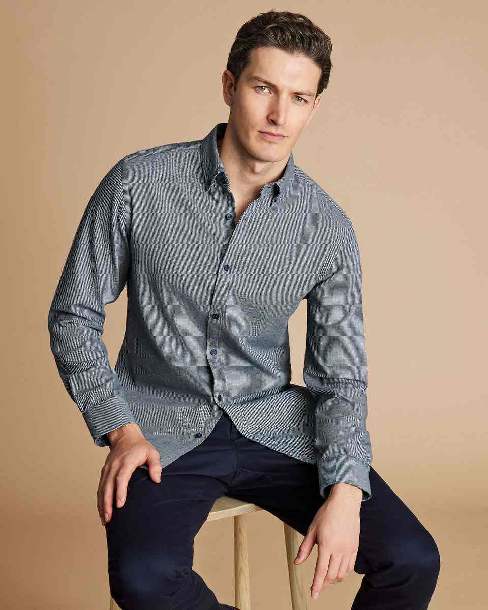 Button-Down Collar Dobby Flannel Shirt - Airforce Blue