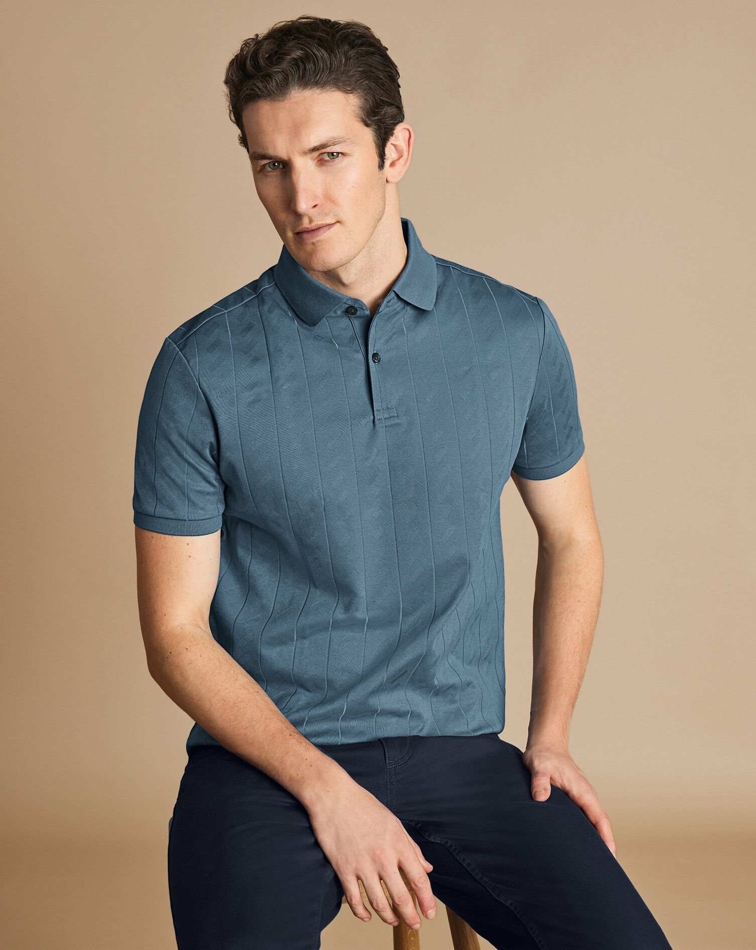 Textured Jacquard Polo - Airforce Blue