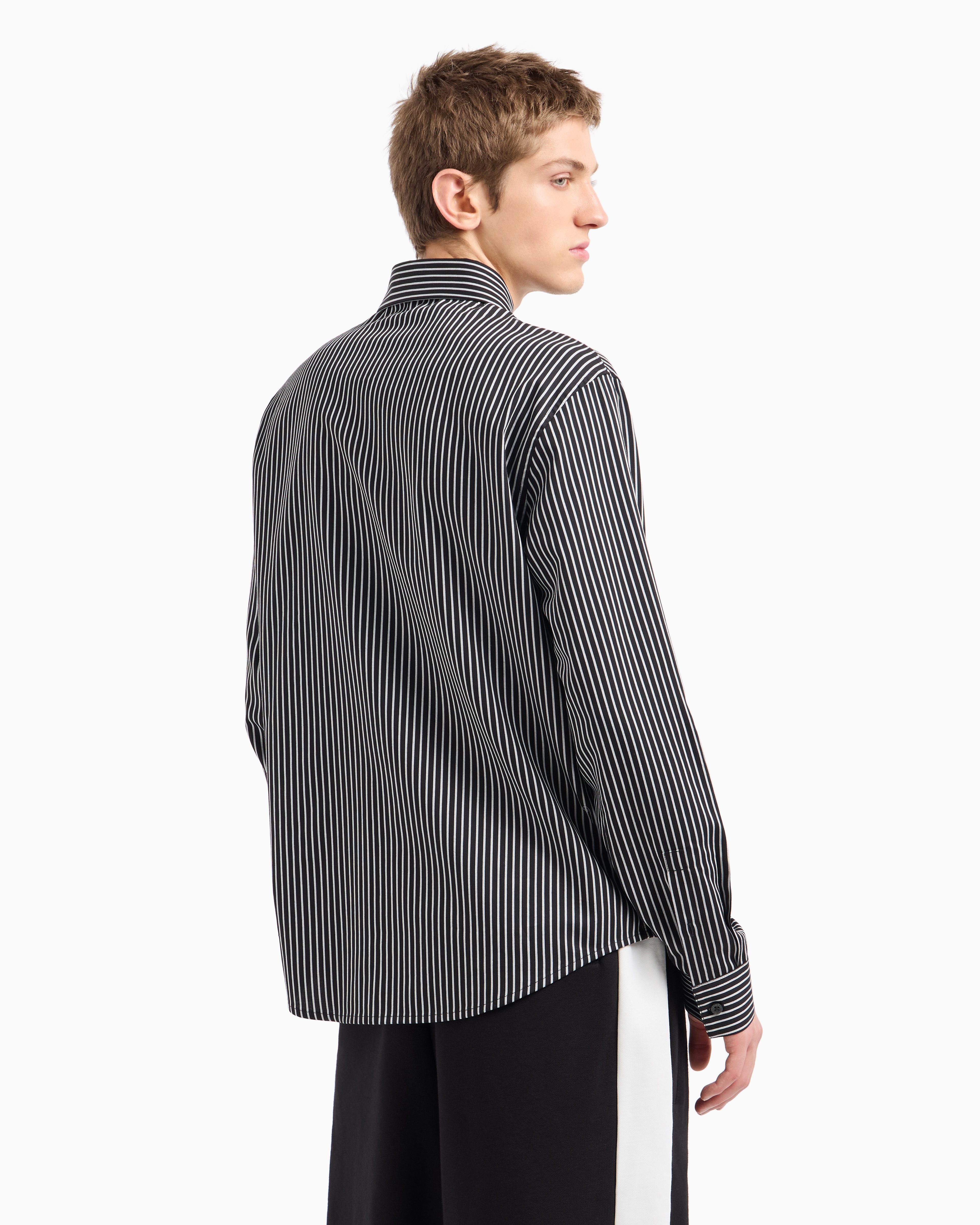 Letterman Badging Loose Fit Black Stripe Shirt