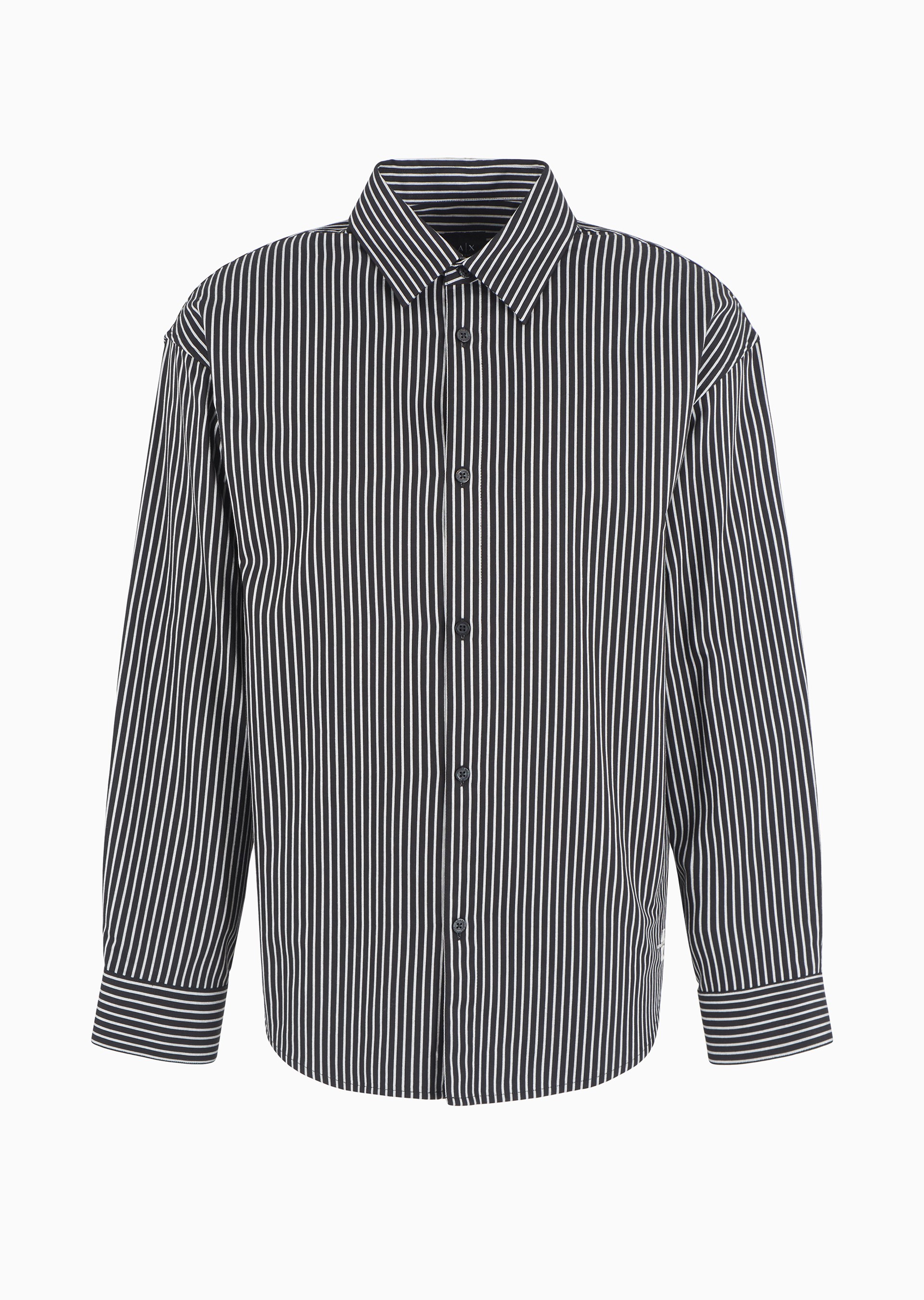 Letterman Badging Loose Fit Black Stripe Shirt