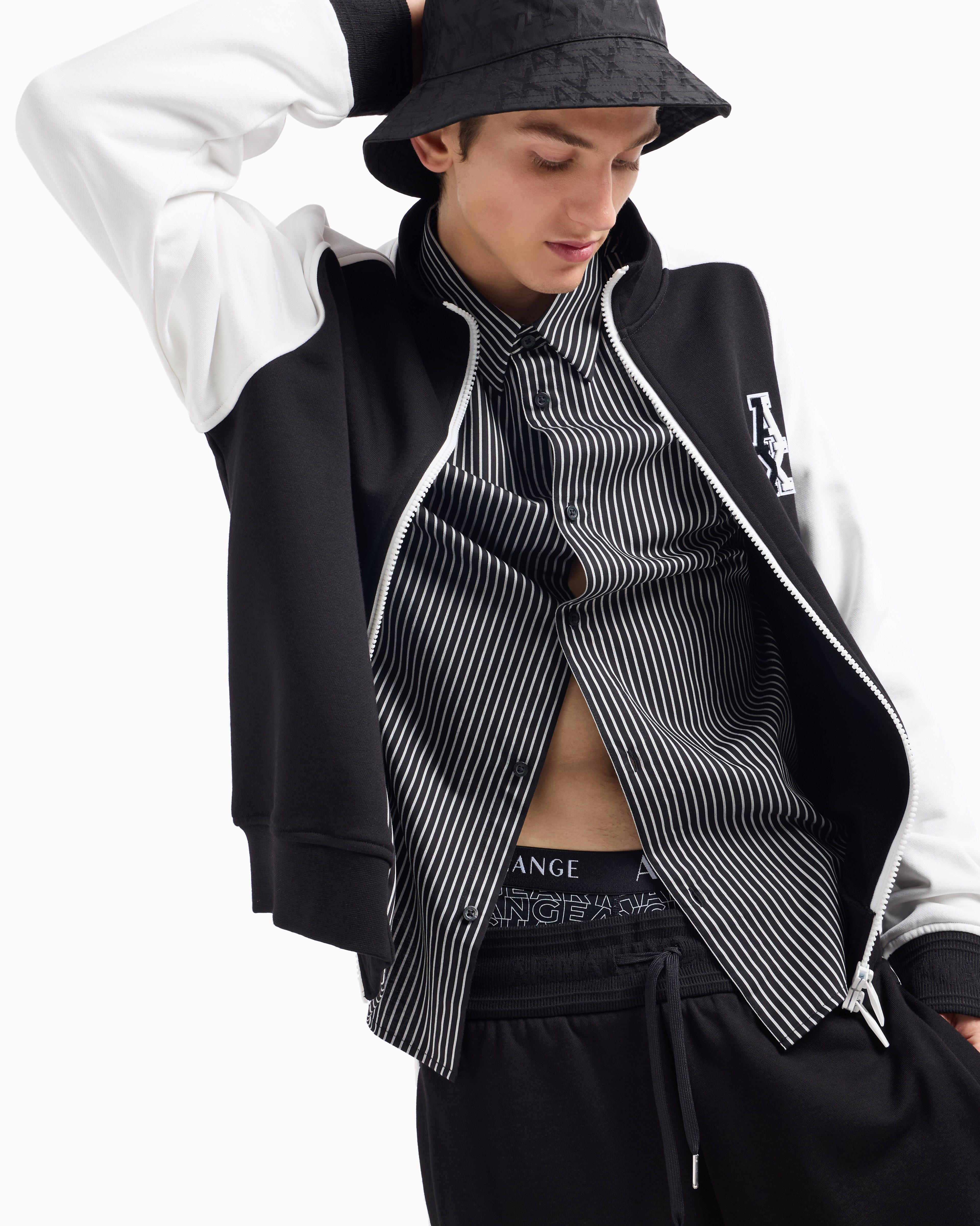 Letterman Badging Loose Fit Black Stripe Shirt