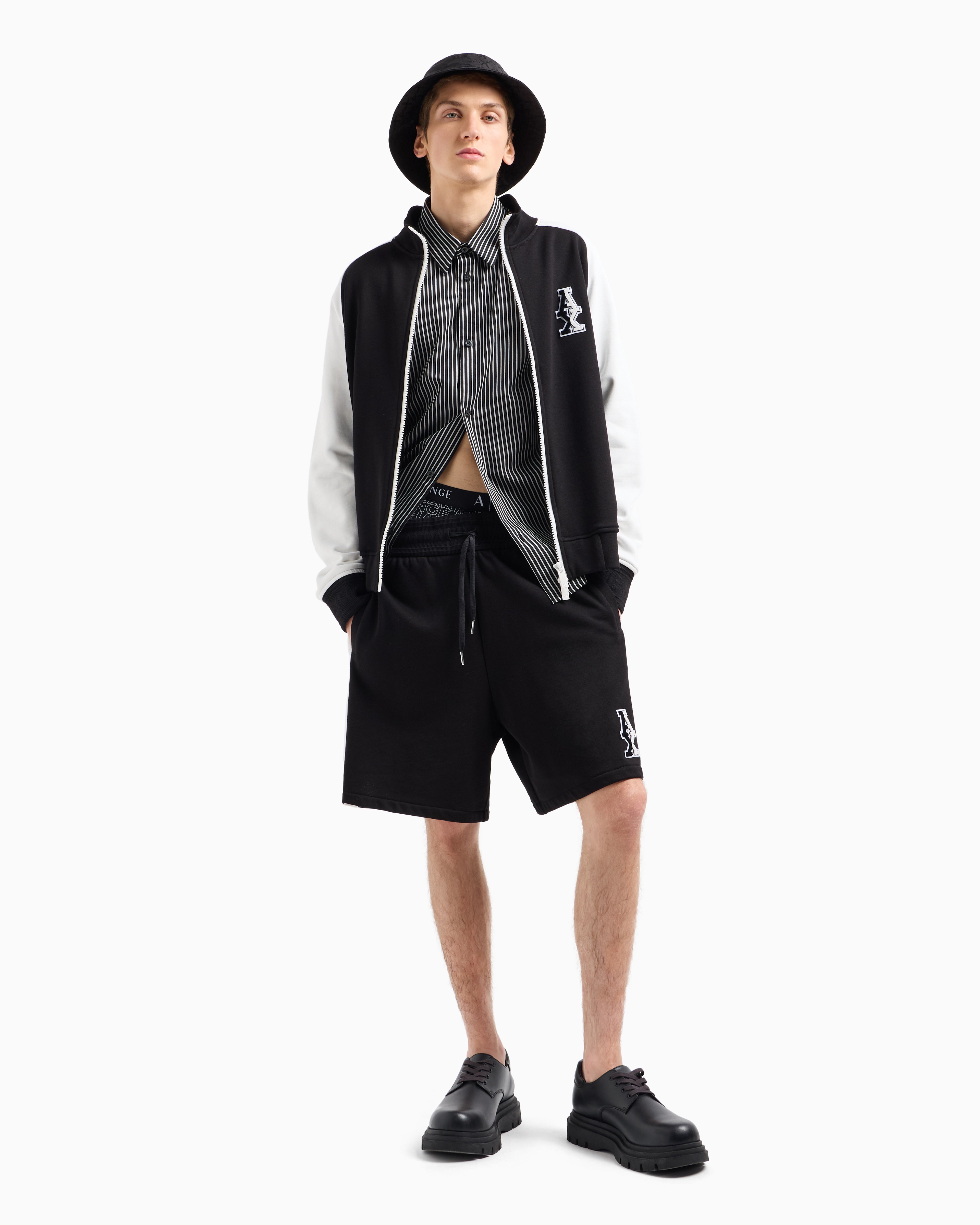 Letterman Badging Loose Fit Black Stripe Shirt