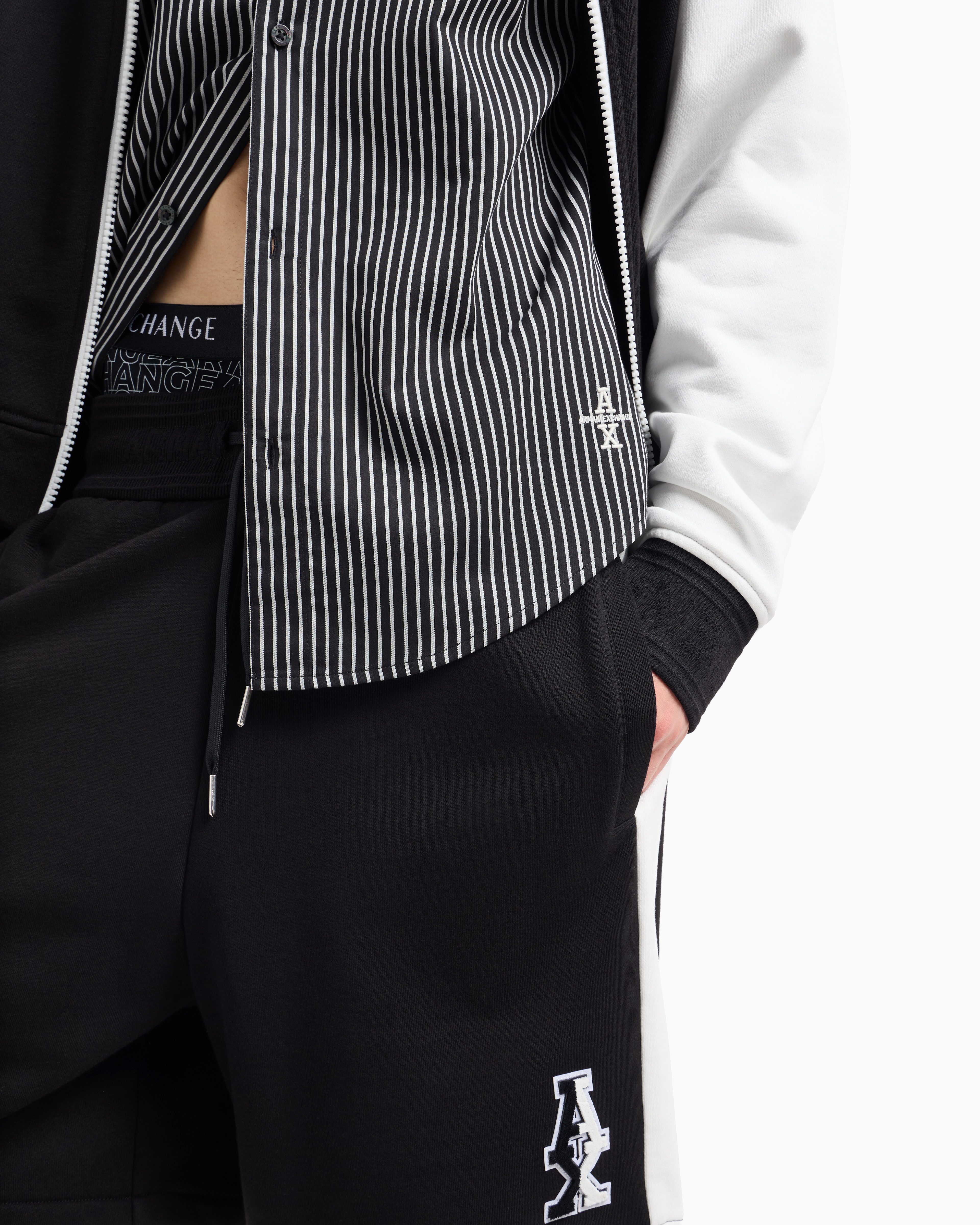 Letterman Badging Loose Fit Black Stripe Shirt