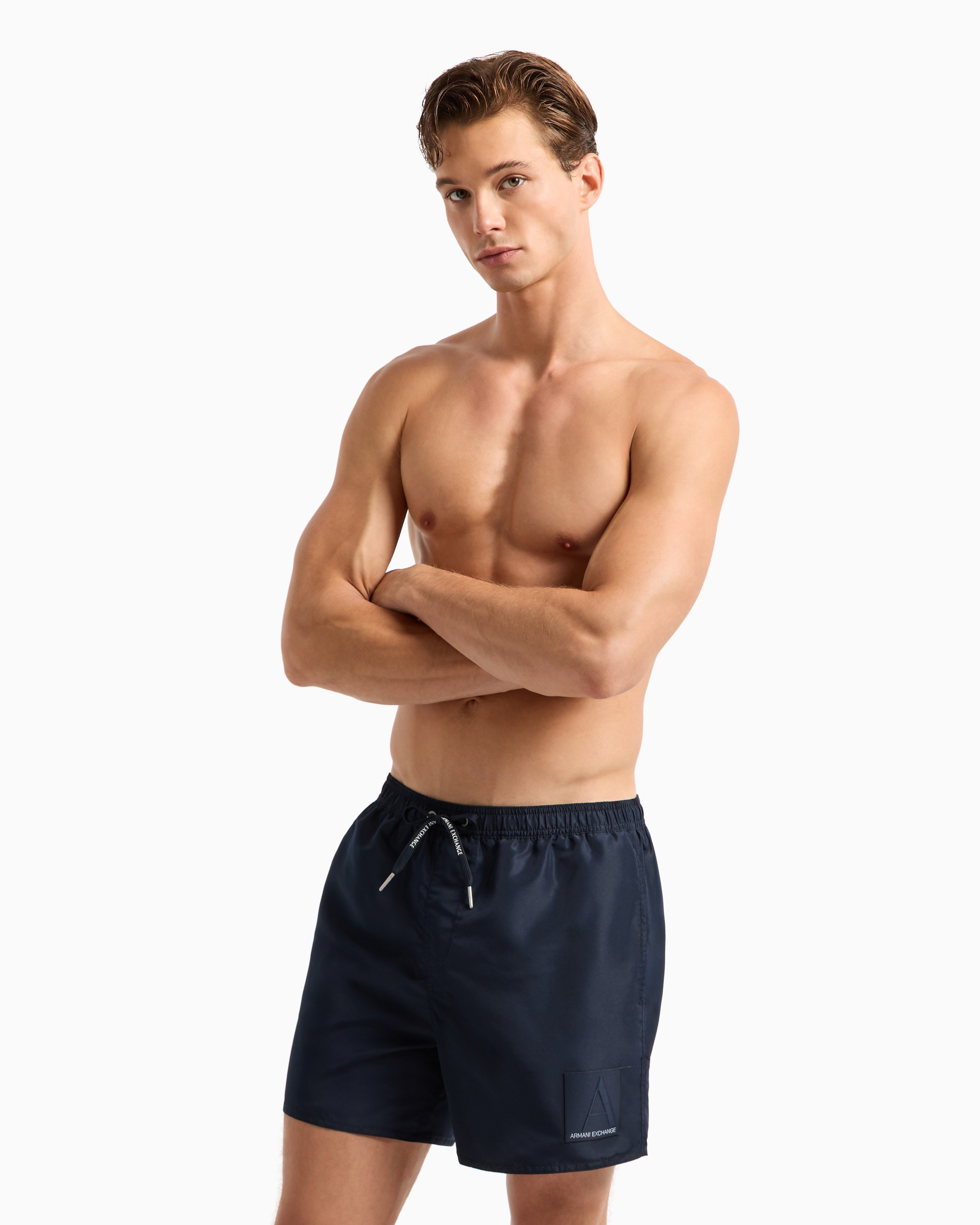 Embossed Patch Polyester Blu Navy Boxer