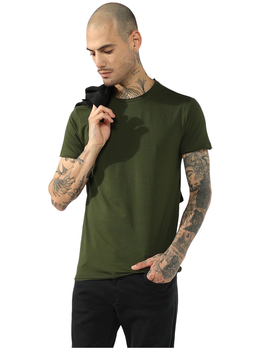 GAS | Cotton Spandex Raw Hem Solid Basic Slim Fit Tee