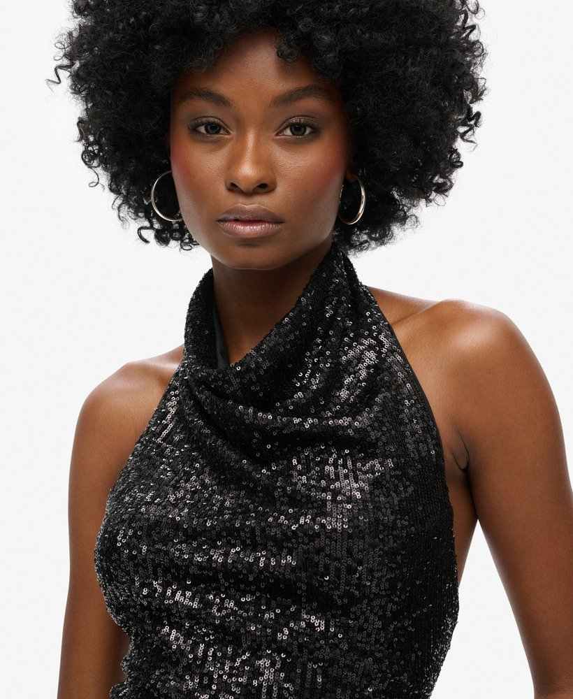 COWL HALTER NECK SEQUIN TOP