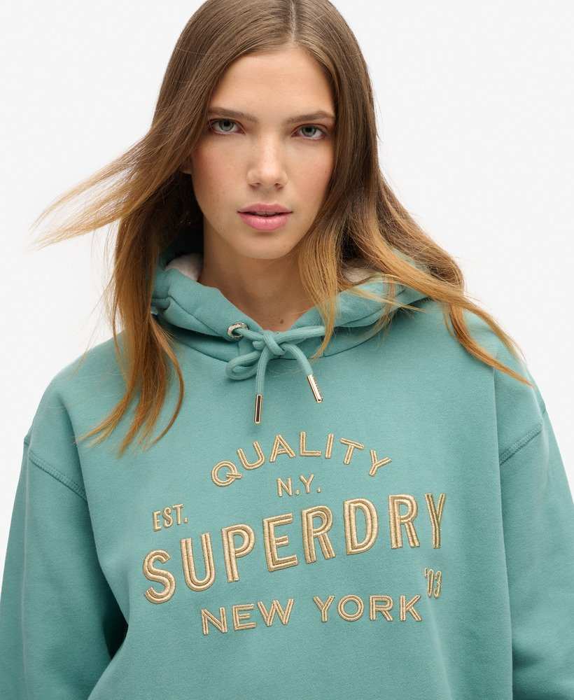LUXE METALLIC LOGO HOOD DRESS