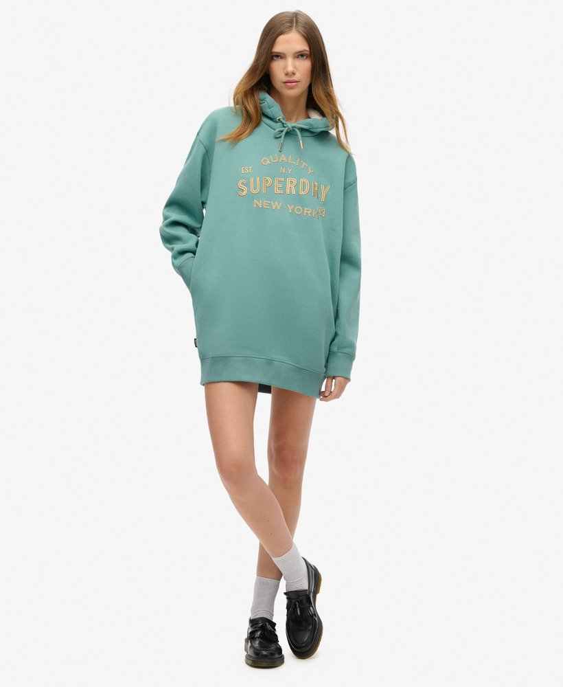 LUXE METALLIC LOGO HOOD DRESS