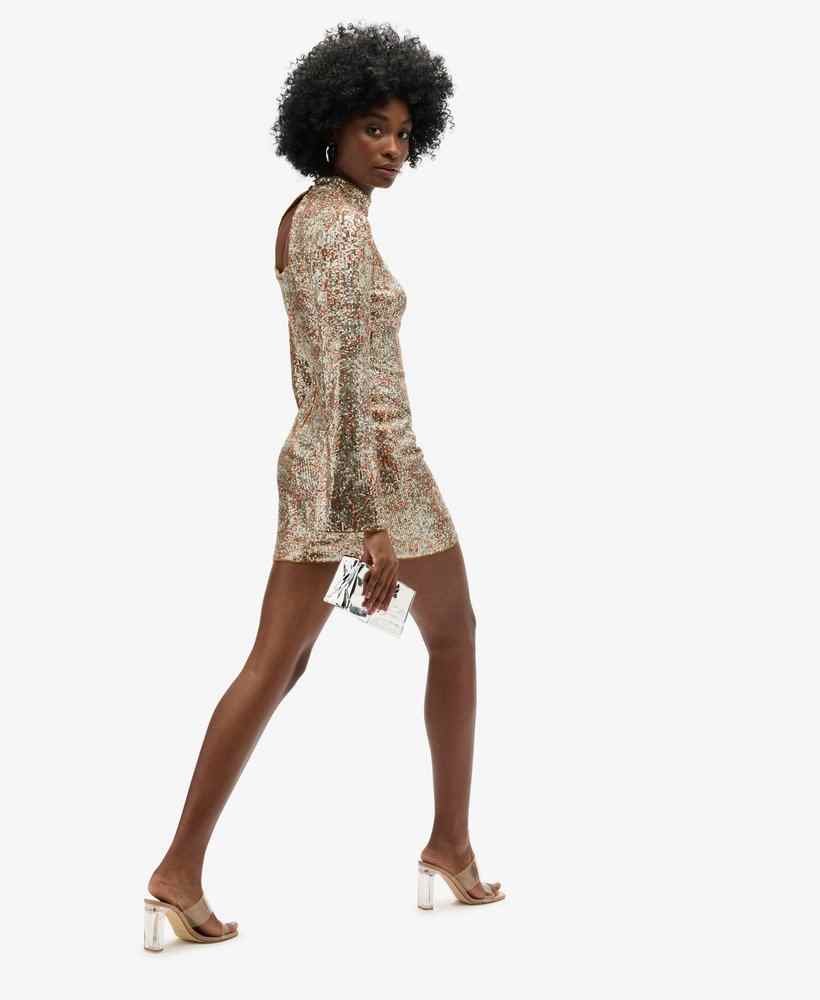 LS PRINTED SEQUIN MINI DRESS