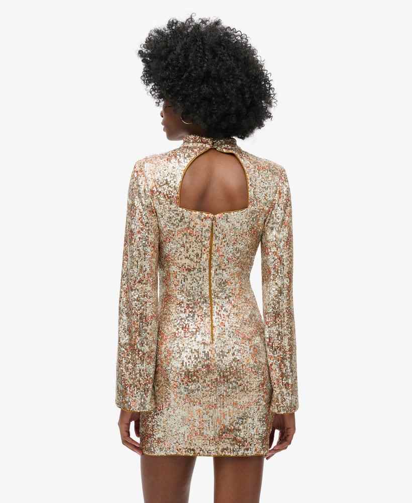 LS PRINTED SEQUIN MINI DRESS