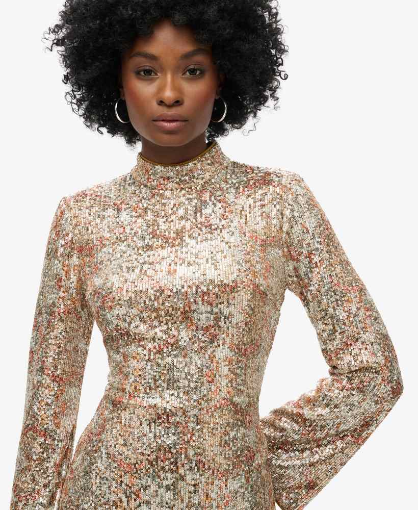 LS PRINTED SEQUIN MINI DRESS