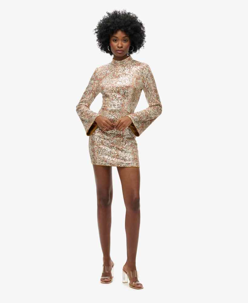 LS PRINTED SEQUIN MINI DRESS