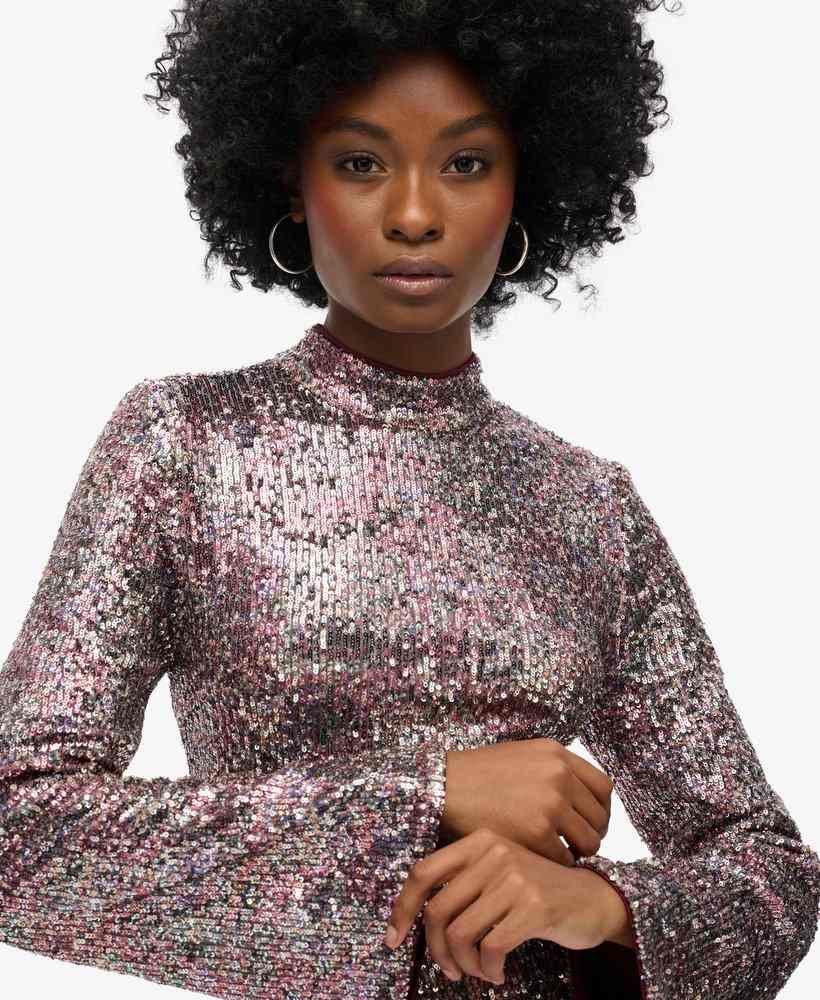 LS PRINTED SEQUIN MINI DRESS