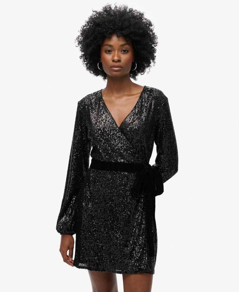 SEQUIN VELVET WRAP MINI DRESS