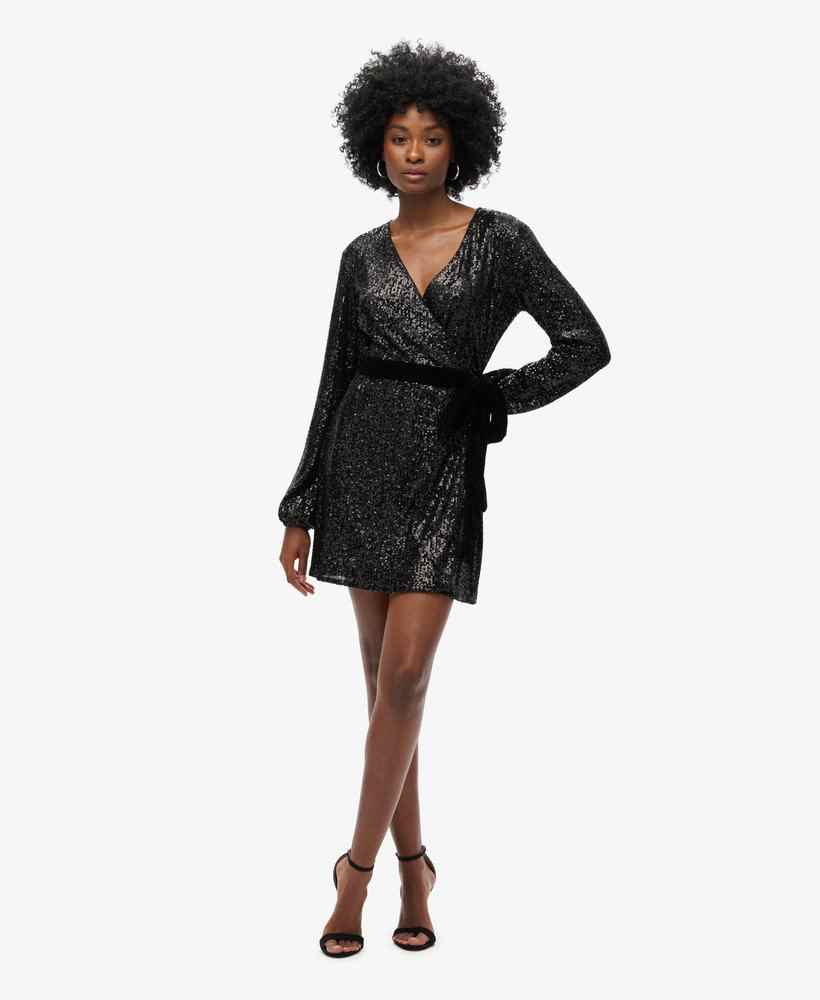 SEQUIN VELVET WRAP MINI DRESS