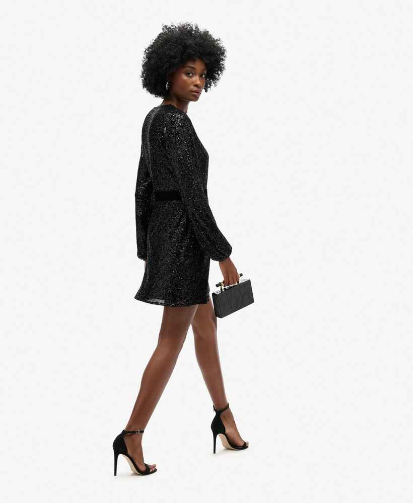 SEQUIN VELVET WRAP MINI DRESS