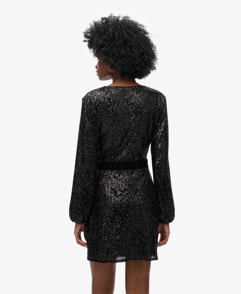 SEQUIN VELVET WRAP MINI DRESS