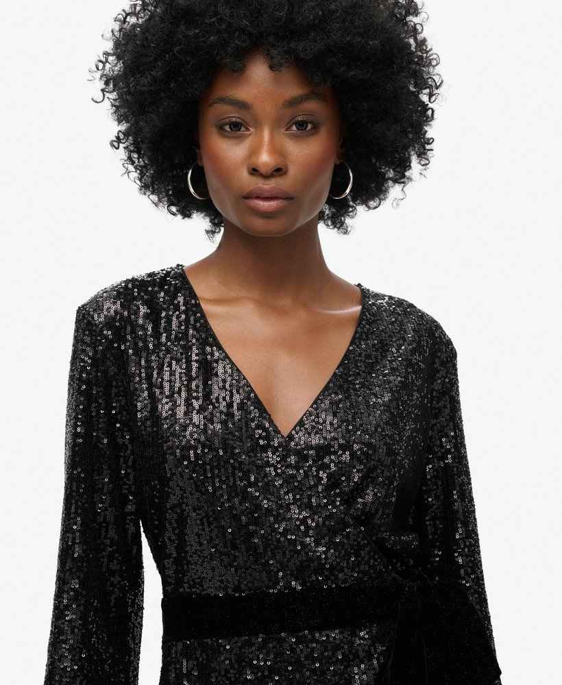 SEQUIN VELVET WRAP MINI DRESS