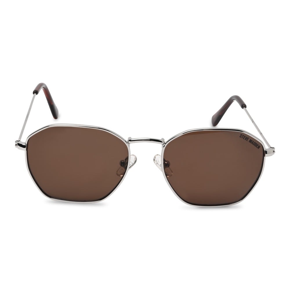 X17475 Shiny Silver-Crystal Brown Sunglasses